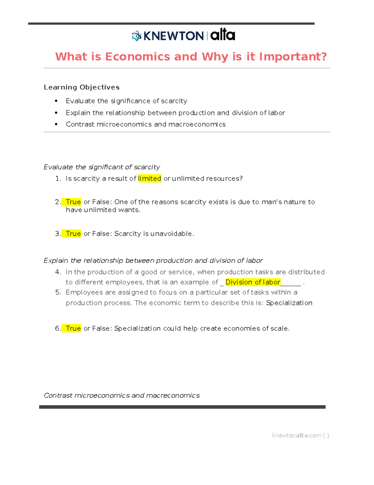 1.1- What is Economics and Why is it Important Worksheet - What is ...