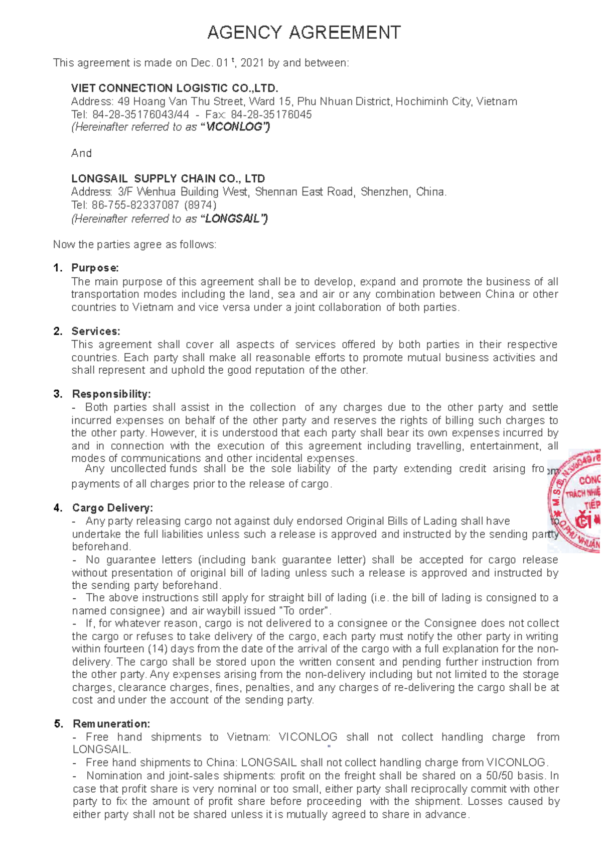 Agency Agreement Longsail - AGENCY AGREEMENT This agreement is made on ...