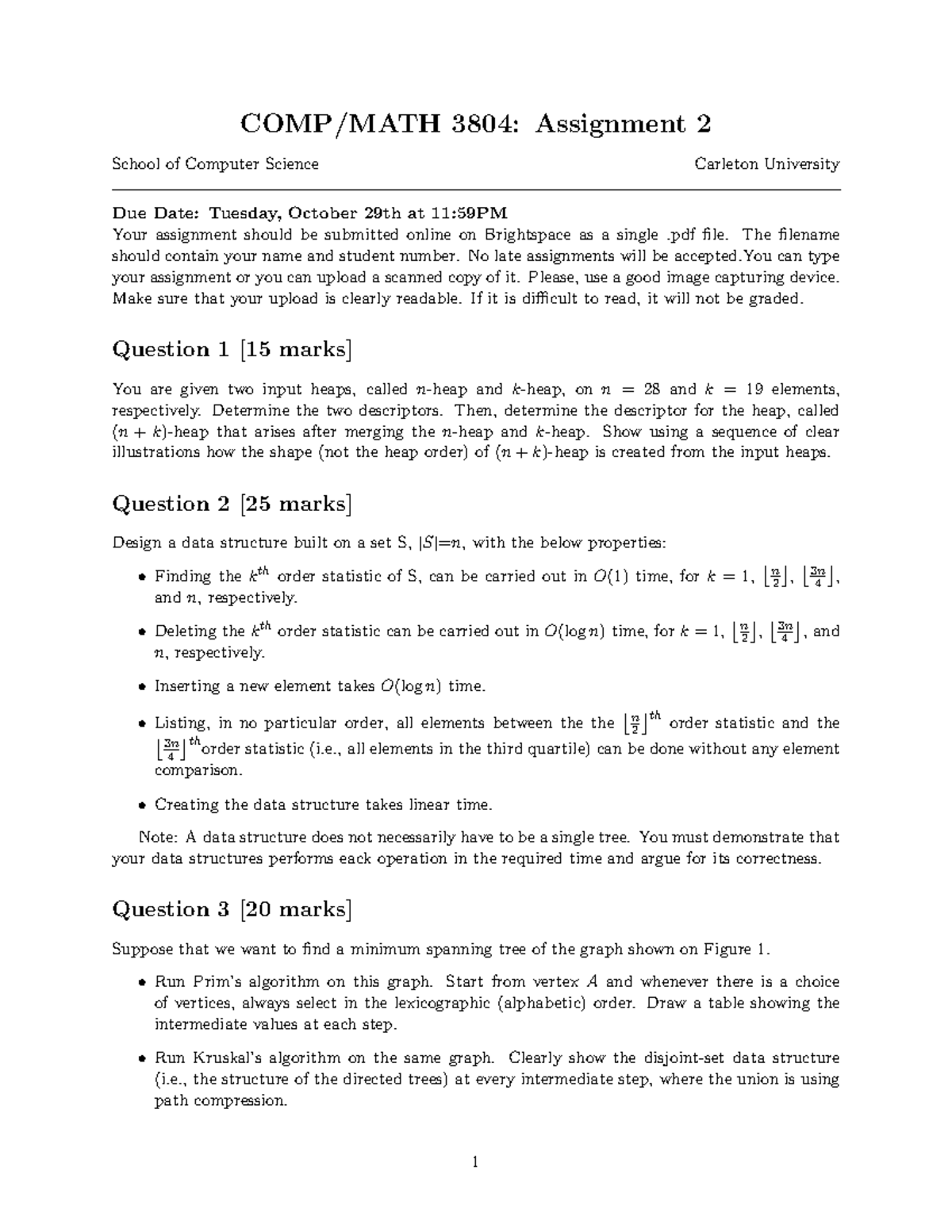 Fall2024Assignment2 - COMP/MATH 3804: Assignment 2 School of Computer ...
