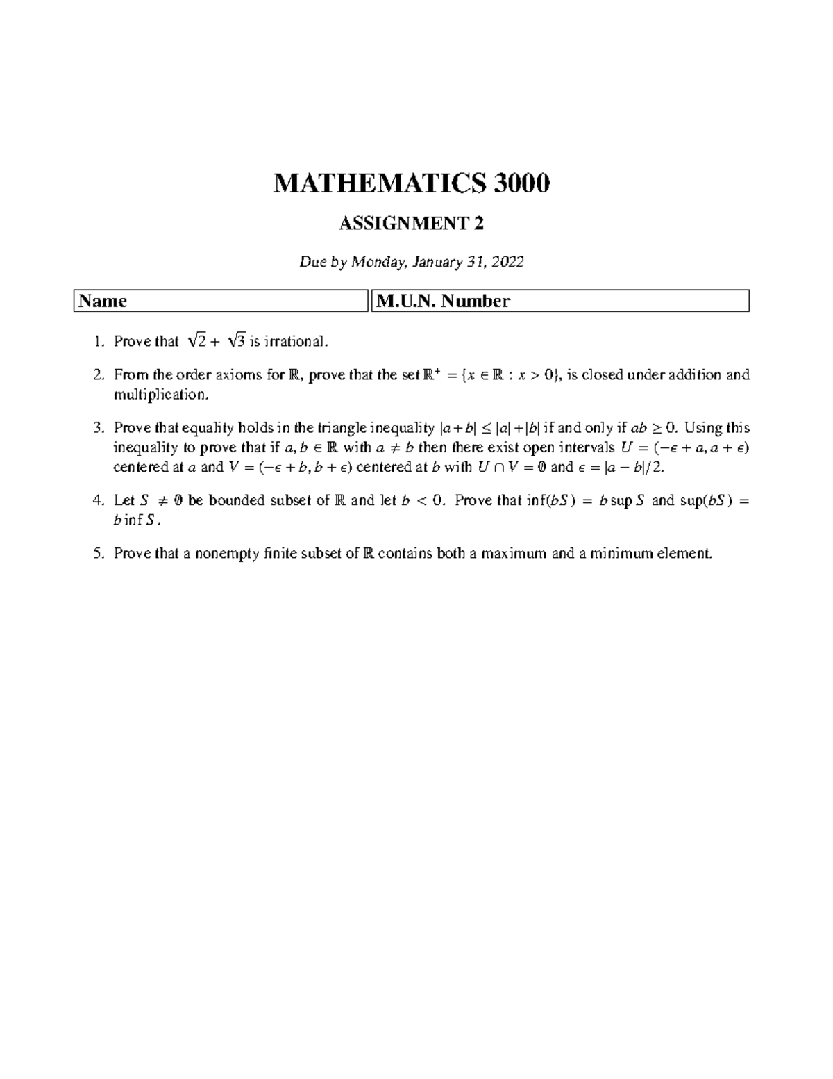 MATHEMATICS 3000 - Practice Problems for Real Analysis 2 Assignment 2 ...