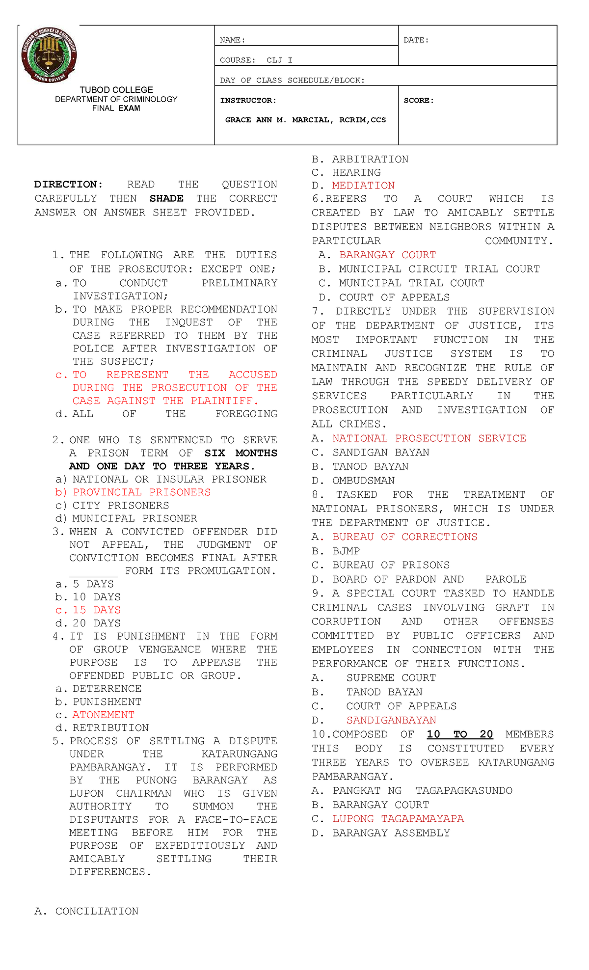 Final Exam Review for CLJ I: Criminology Concepts and Principles - Studocu