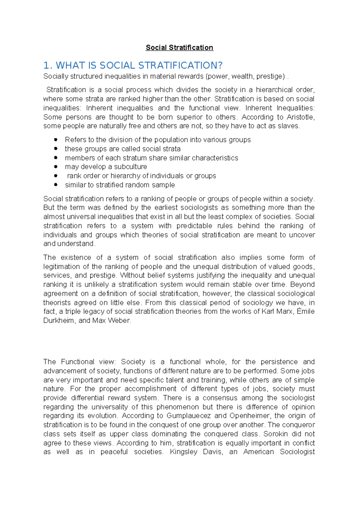 SOC 101: Social Stratification Overview & Key Theories Notes - Studocu