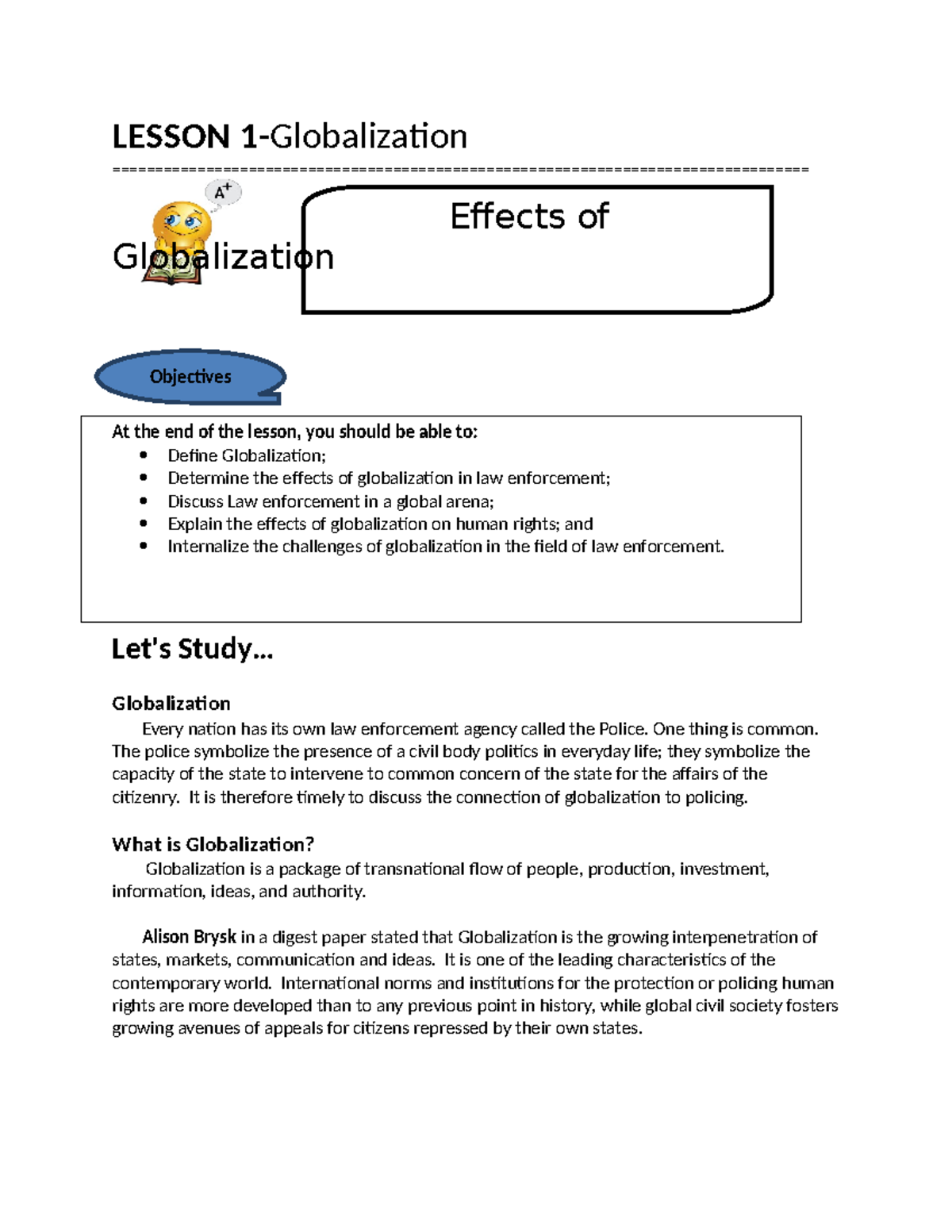 Crlea-102: Lesson 1 - Understanding Globalization and Law Enforcement ...