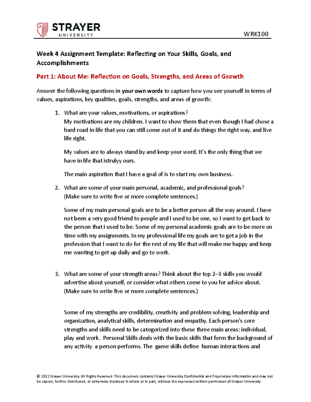 WRK100 Week 4 Assignment Reflection - Week 4 Assignment Template ...