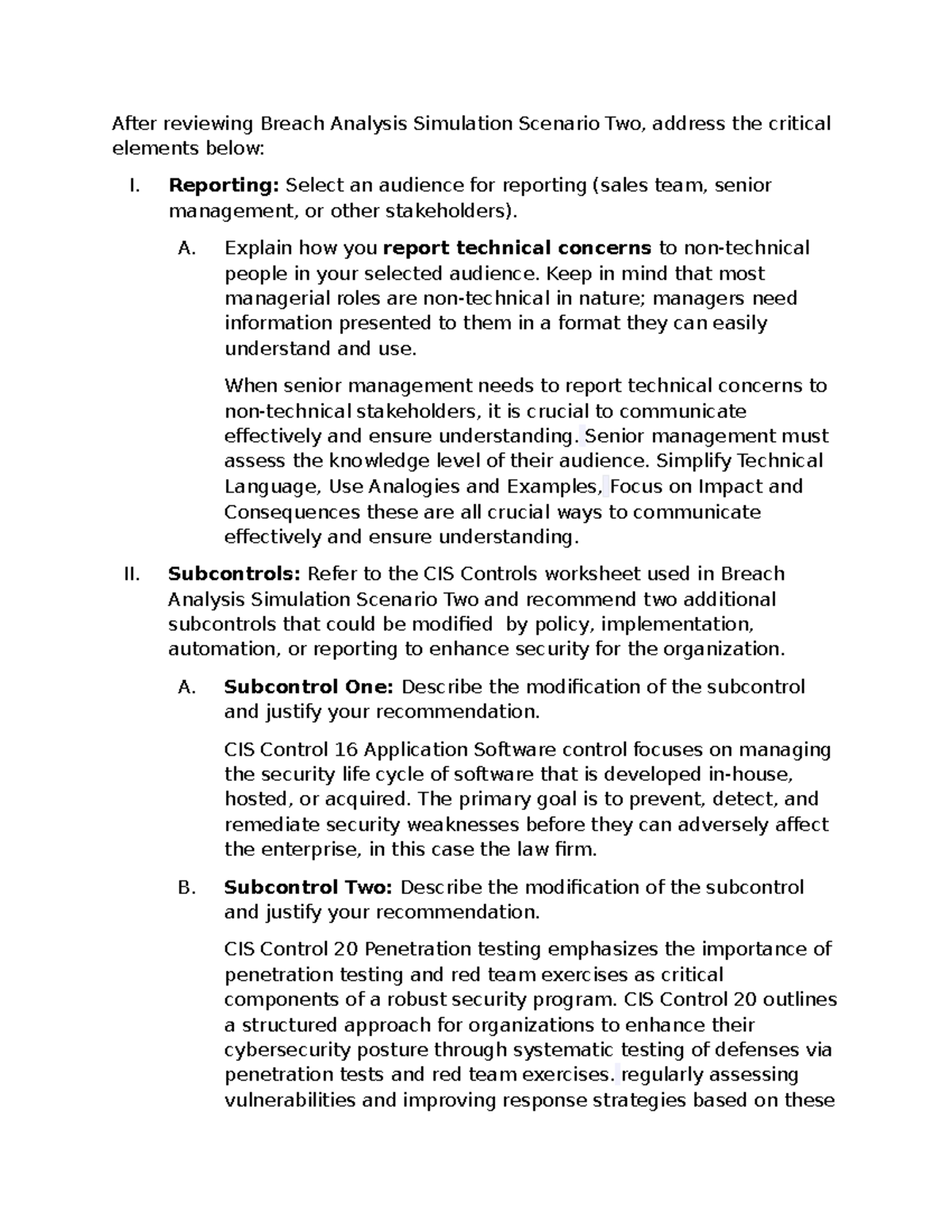 Breach Analysis Simulation Scenario 2: Reporting & Subcontrols ...