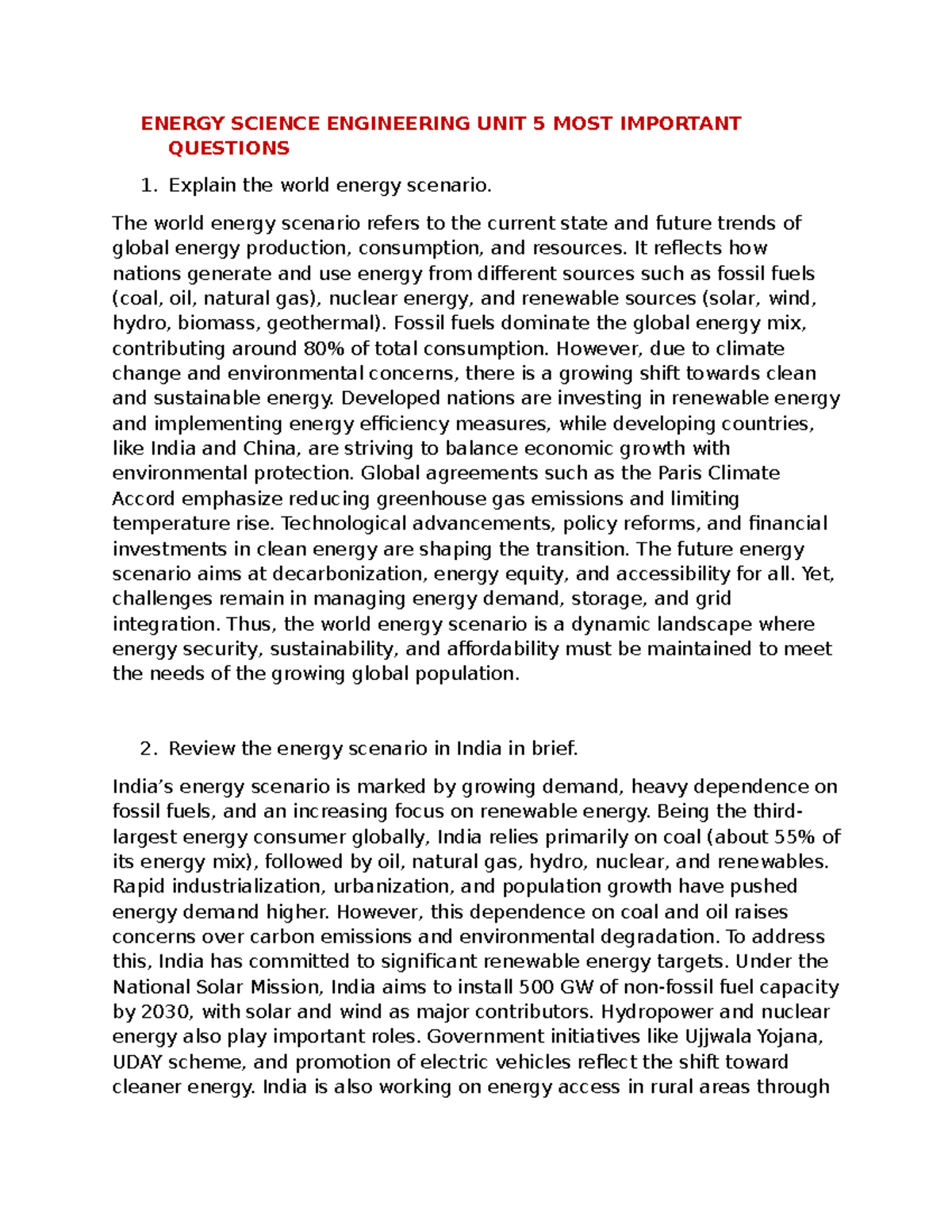ENERGY SCIENCE ENGINEERING UNIT 5 KEY QUESTIONS AND CONCEPTS - Studocu