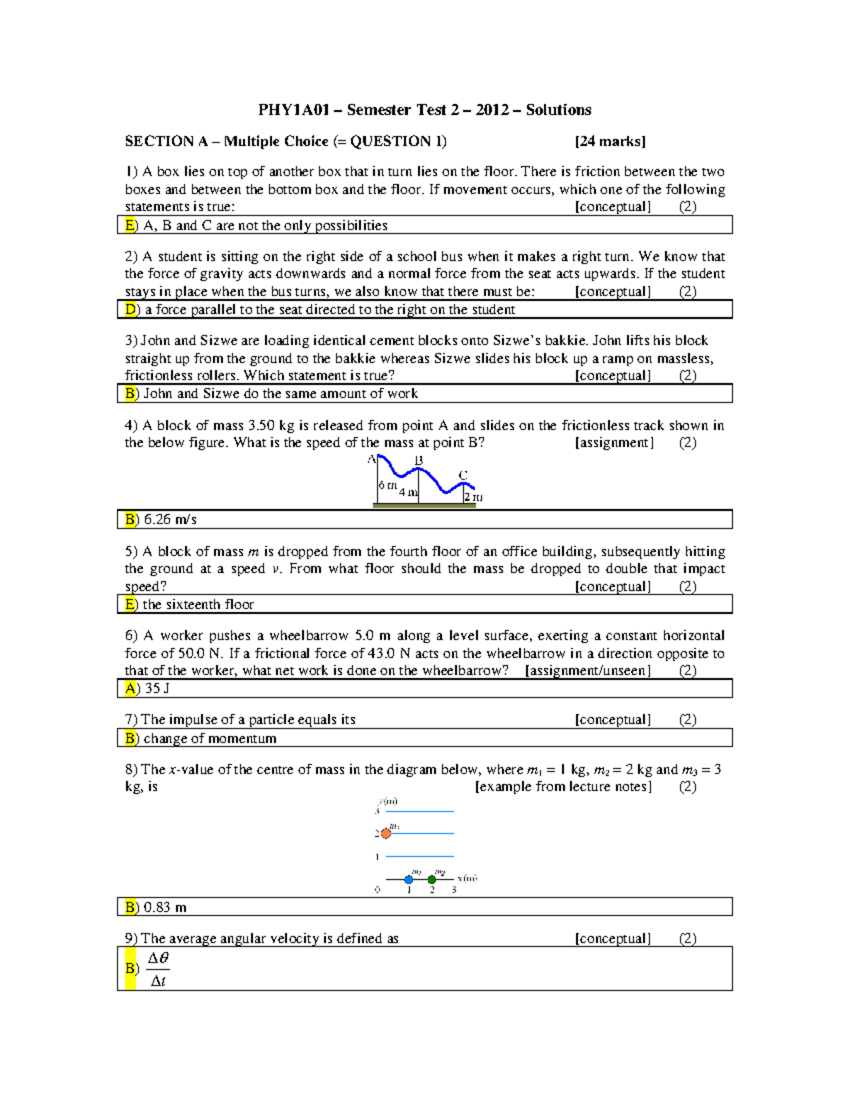 PHY1A01 – Semester Test 2 Solutions and Explanations - Studocu