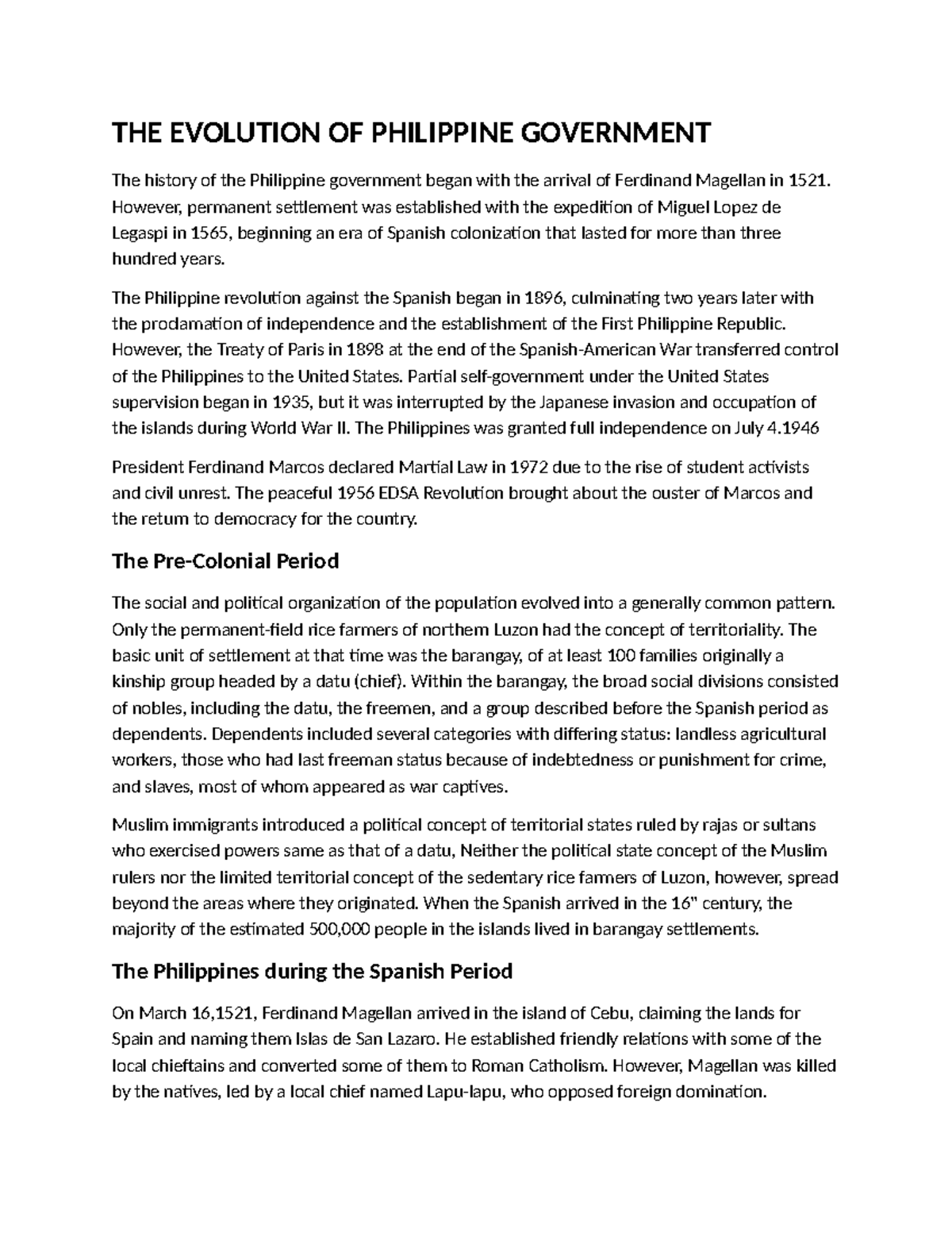 The Evolution of Philippine Government: A Historical Overview - Studocu