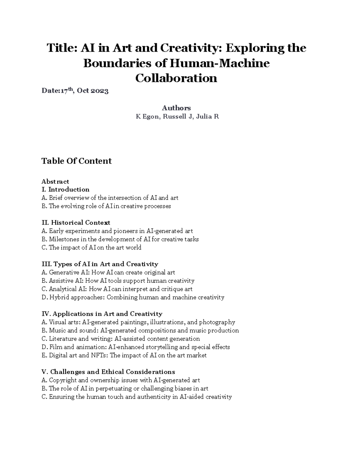 AI in Art and Creativity - Introduction A. Brief overview of the ...