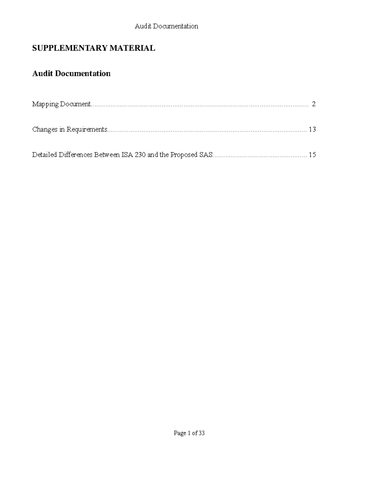 Supplementary Material Audit Documentation - Audit Documentation Page 1 ...