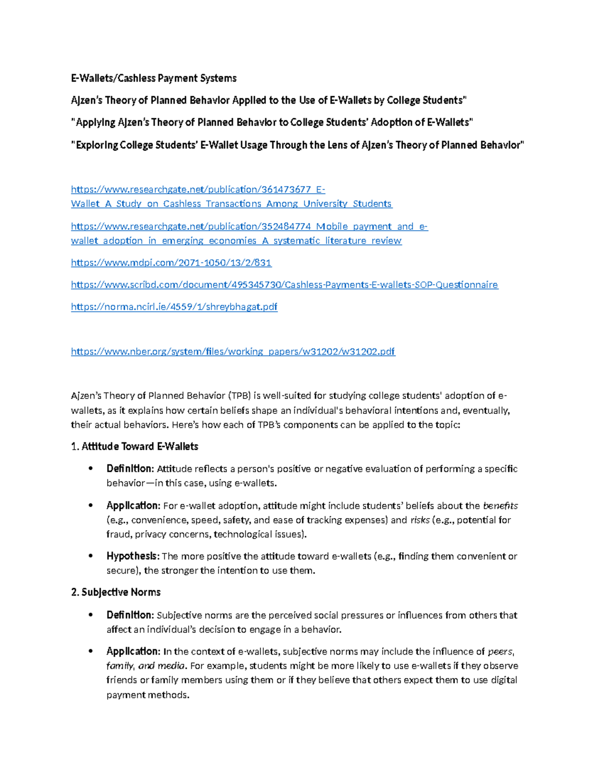 E-Wallets & College Students: Applying Theory of Planned Behavior - Studocu