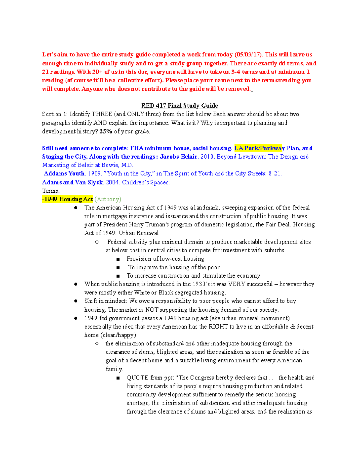 RED 417 Final Exam Study Guide: Key Terms and Readings Overview - Studocu