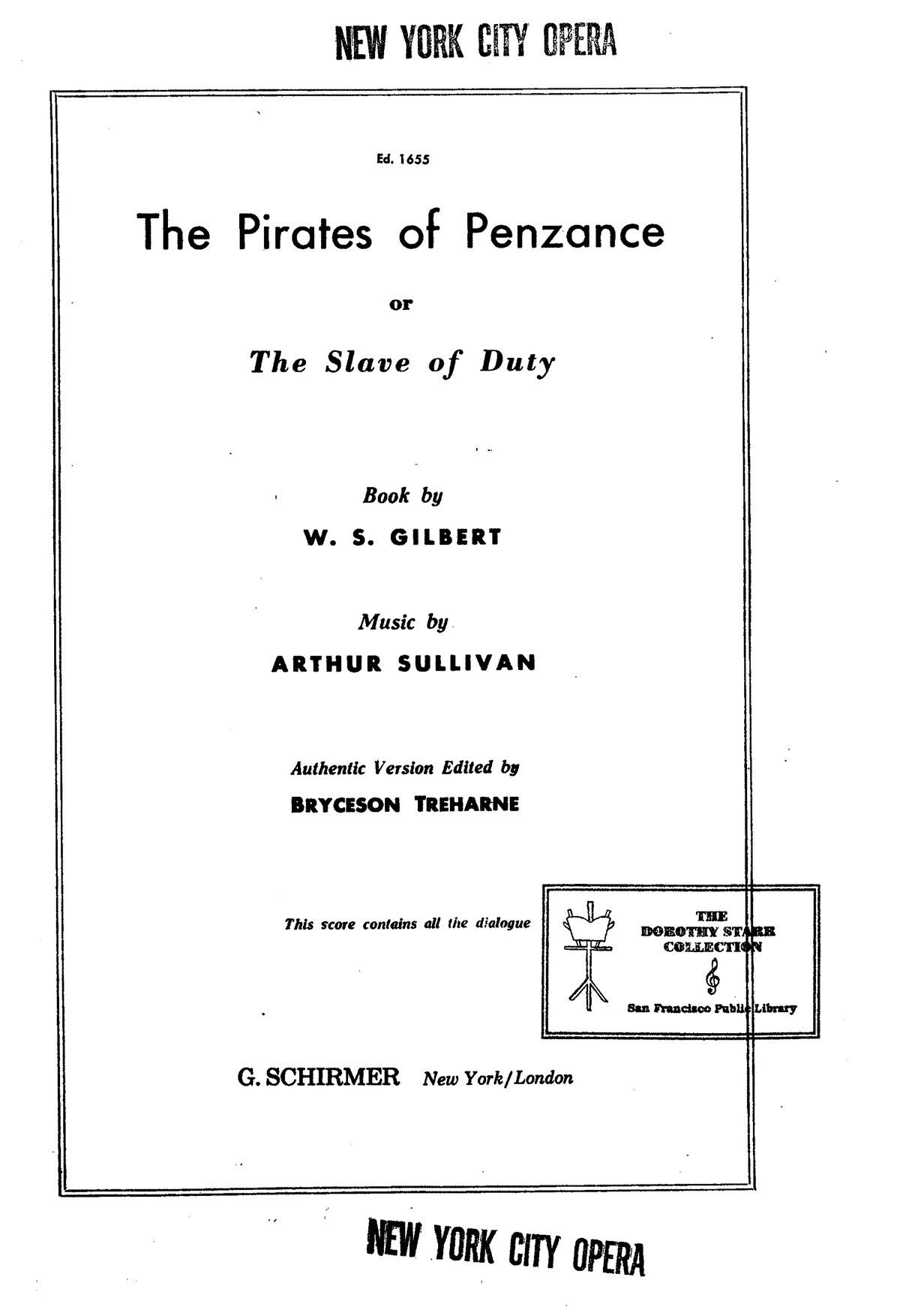 The Pirates of Penzance Vocal Score - NEW YORK CITY OPERA Ed. 1655 The ...