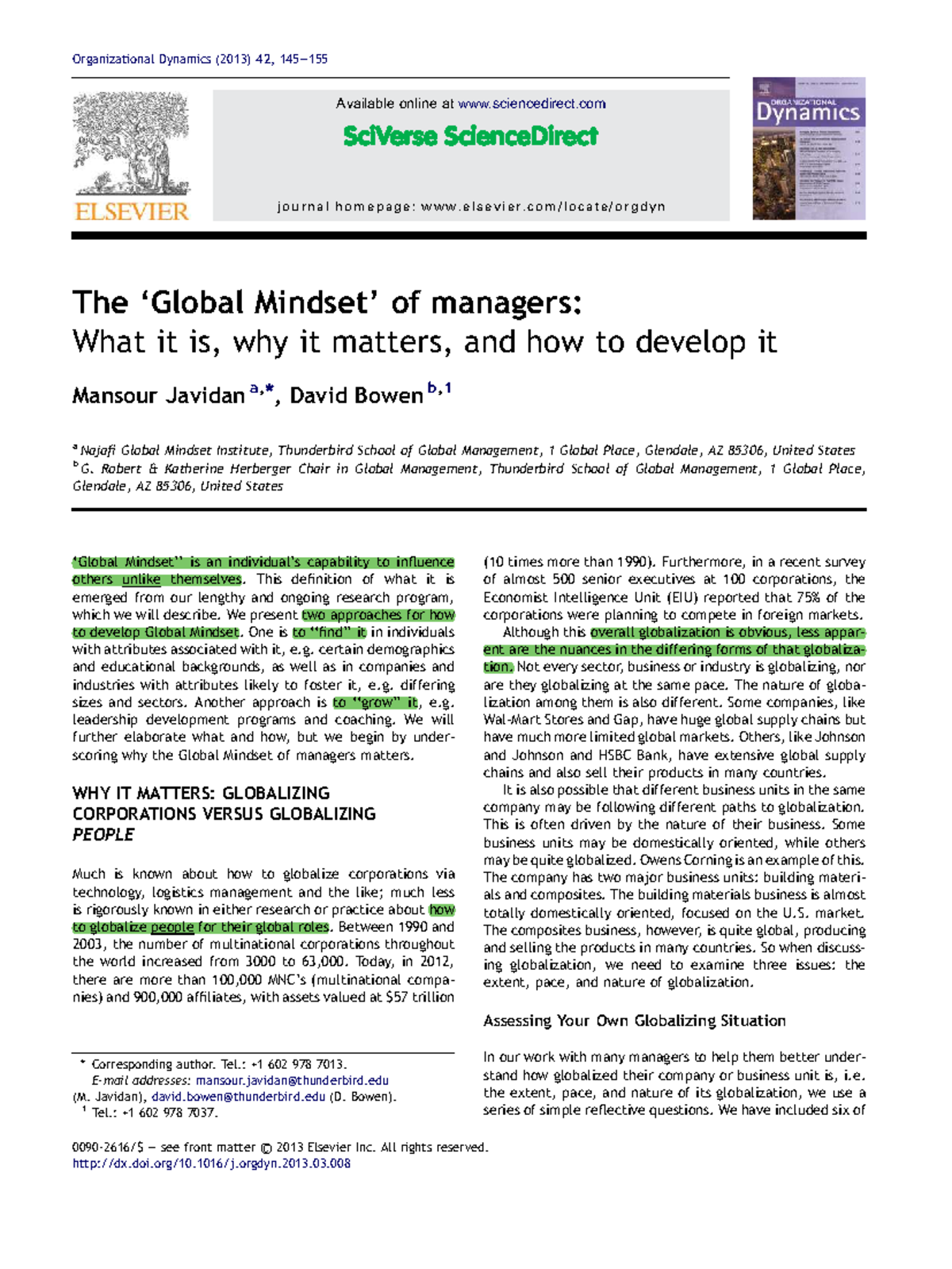W1: Developing a Global Mindset in Management - Studocu