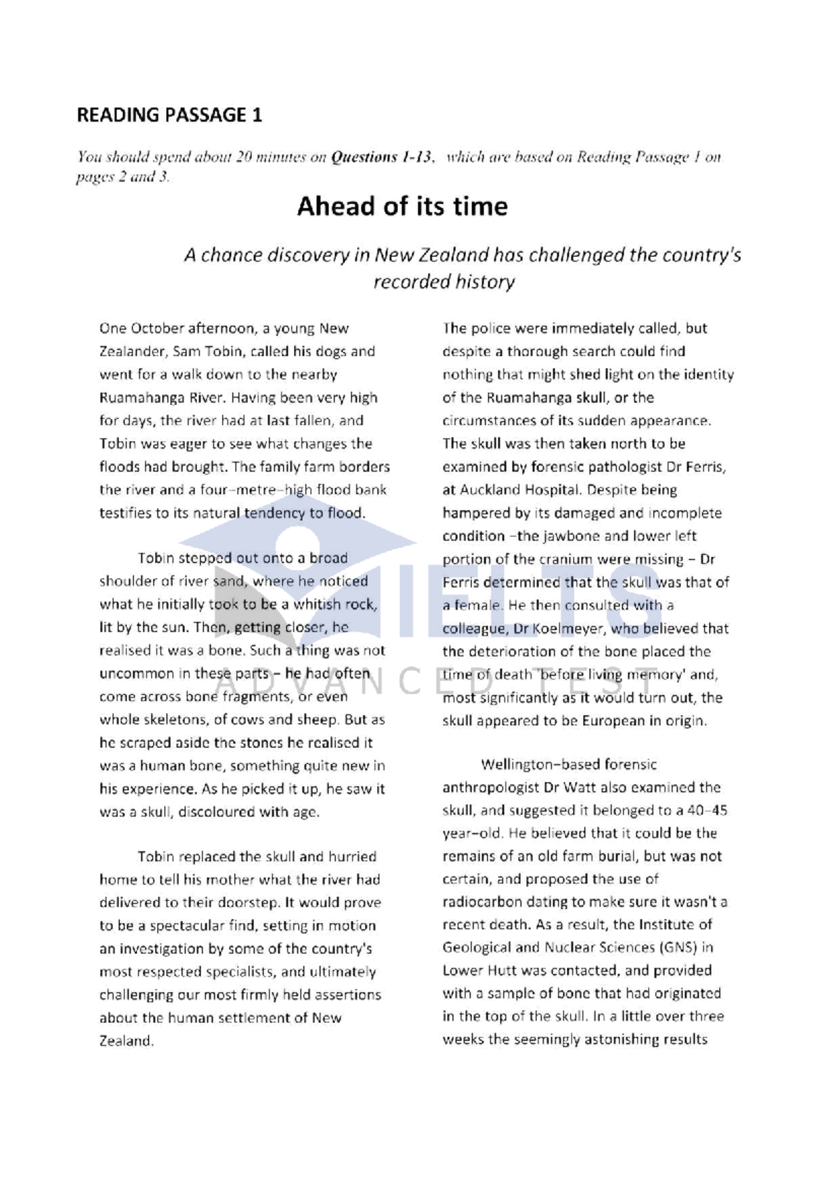 IELTS ADVANCED TEST: Reading Passages Analysis and Questions - Studocu