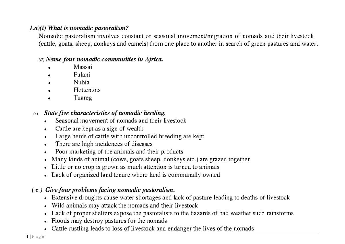Geography Paper 2 Revision Notes: Nomadic Pastoralism & Agriculture ...