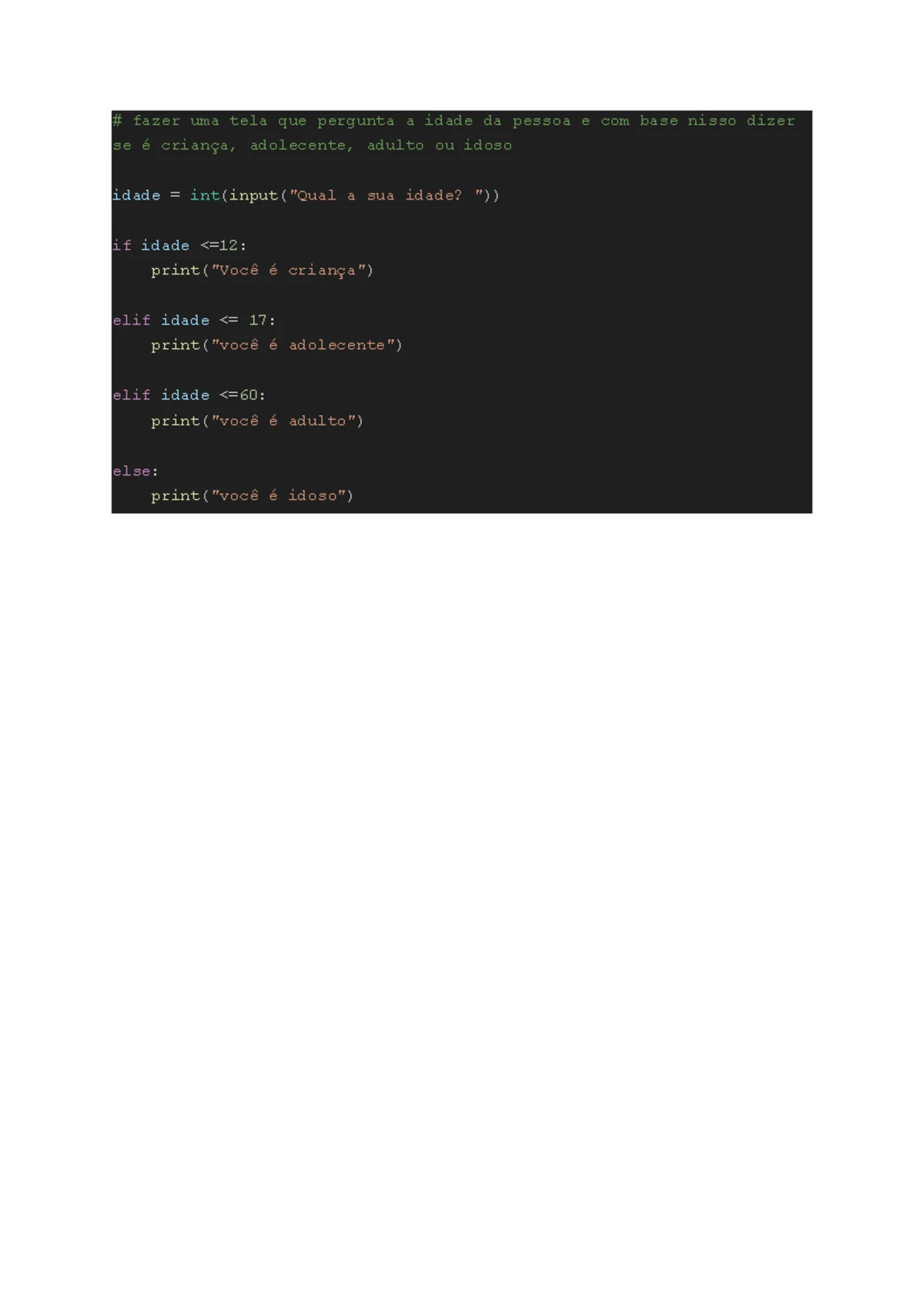 Exemplo de output em python - Engenharia da Computação - print(" x ...