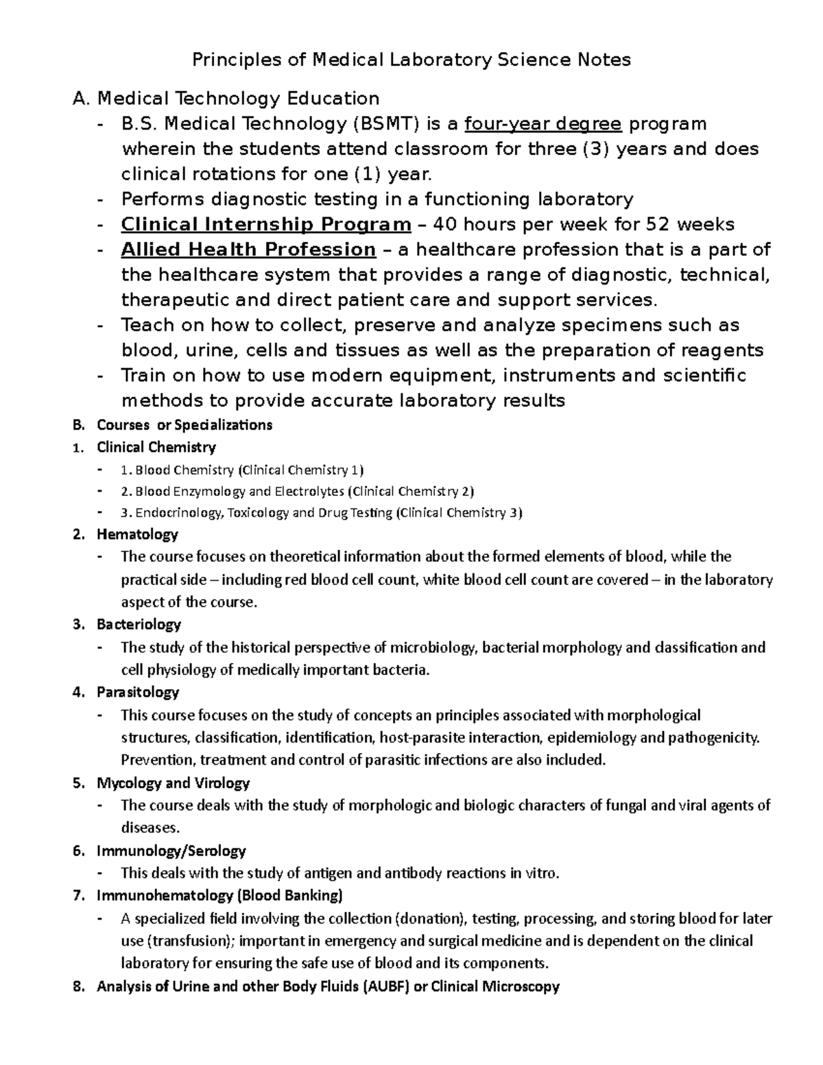 B.S. Medical Technology (BSMT) Program: Principles & Courses Overview ...
