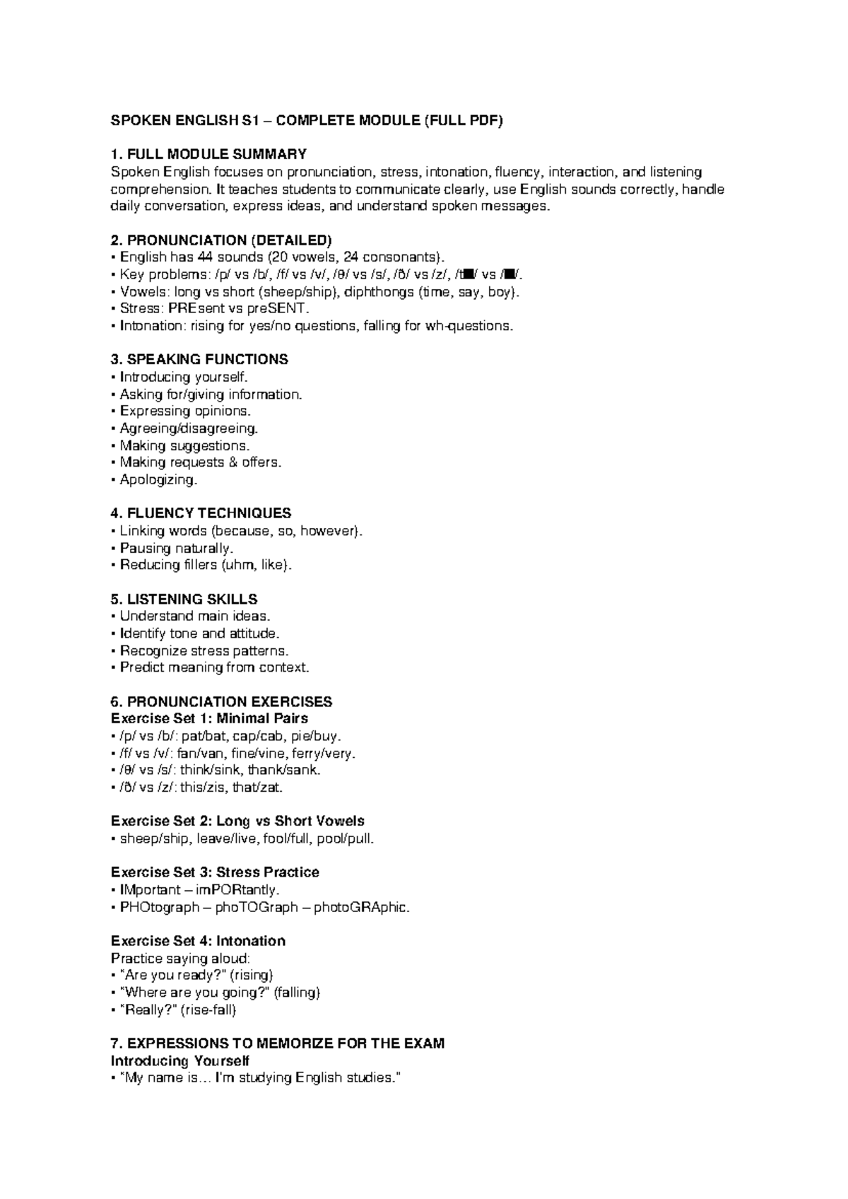Spoken English S1 Full Module - SPOKEN ENGLISH S1 – COMPLETE MODULE ...