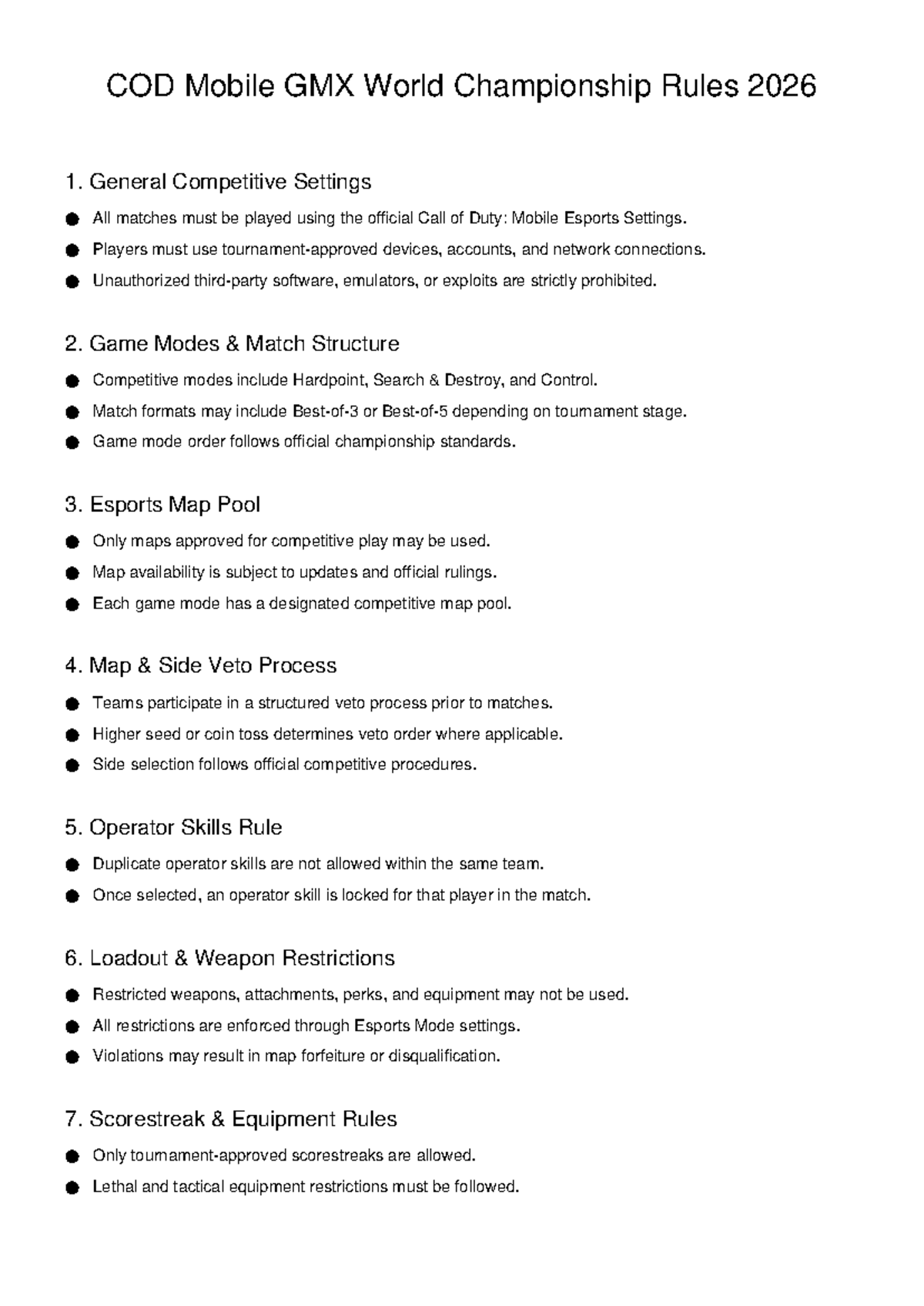 COD Mobile GMX World Championship Rules 2026-17: Competitive Settings ...