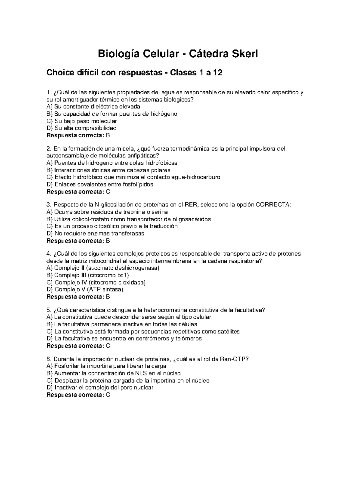 Choice Biología Celular Cátedra Skerl Clases 1-12 Respuestas - Studocu