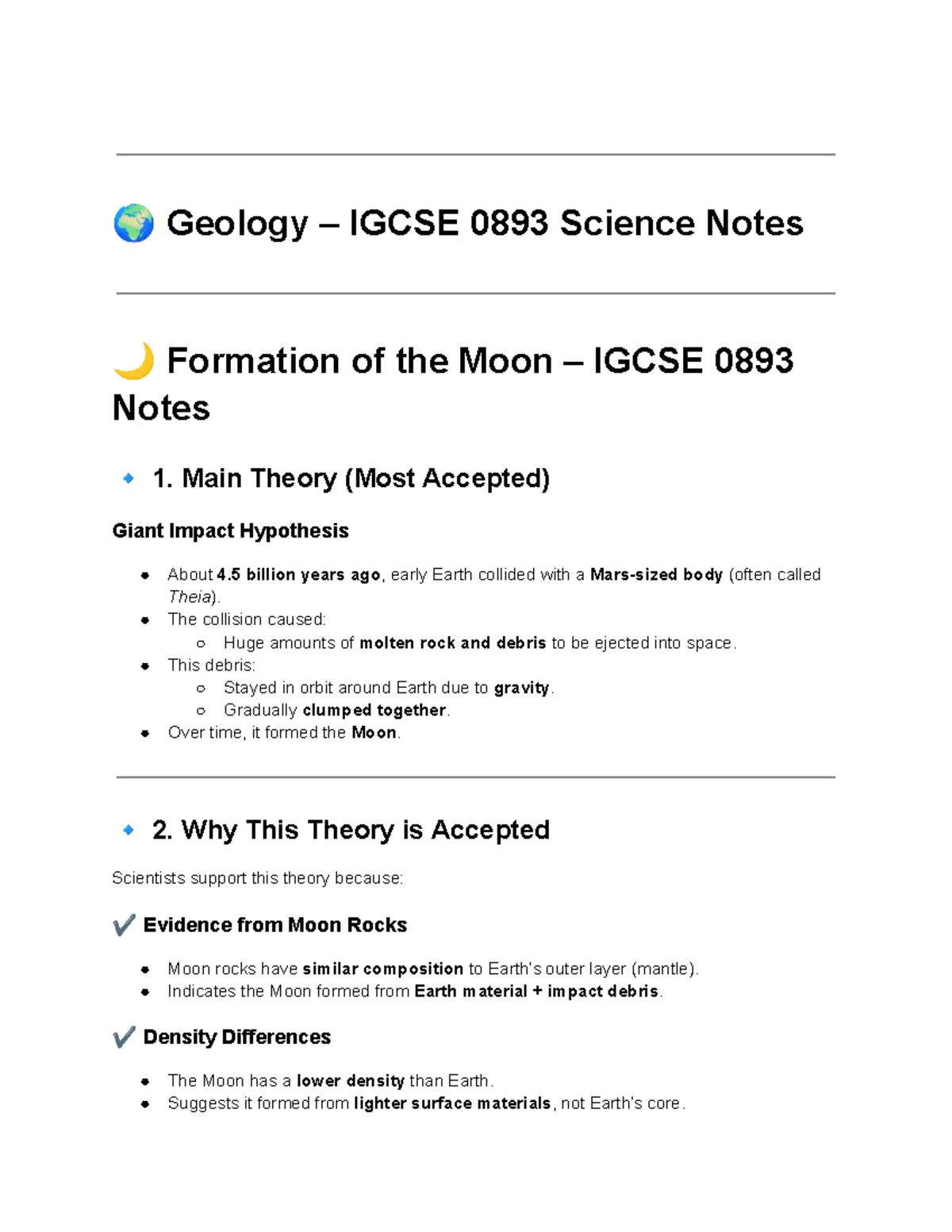 IGCSE 0893 Geology Notes: Formation of the Moon & Plate Tectonics - Studocu