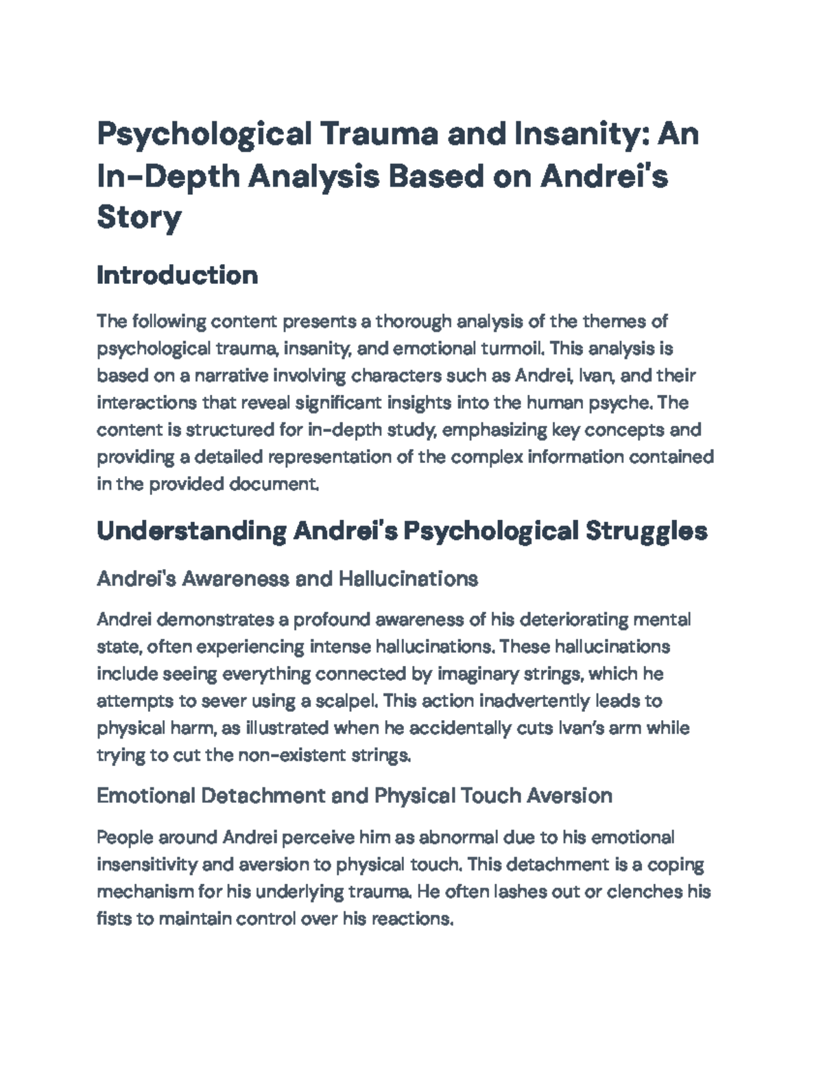 Psychological Trauma & Insanity: A Study of Andrei's Struggles ...