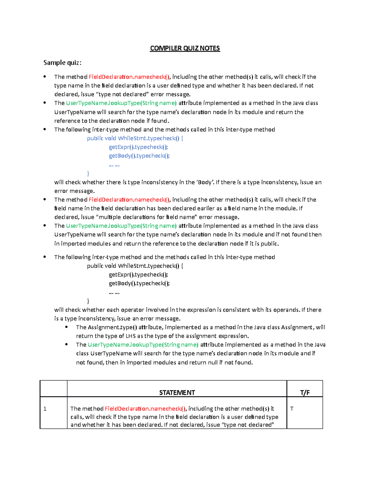 QUIZ 2019, questions and answers - COMPILER QUIZ NOTES Sample quiz: The ...