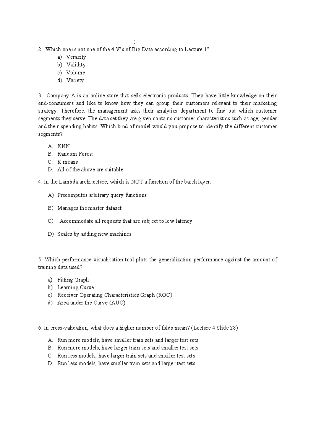 MC Questions for BDMA 2021 - Exam Preparation Guide - Studeersnel