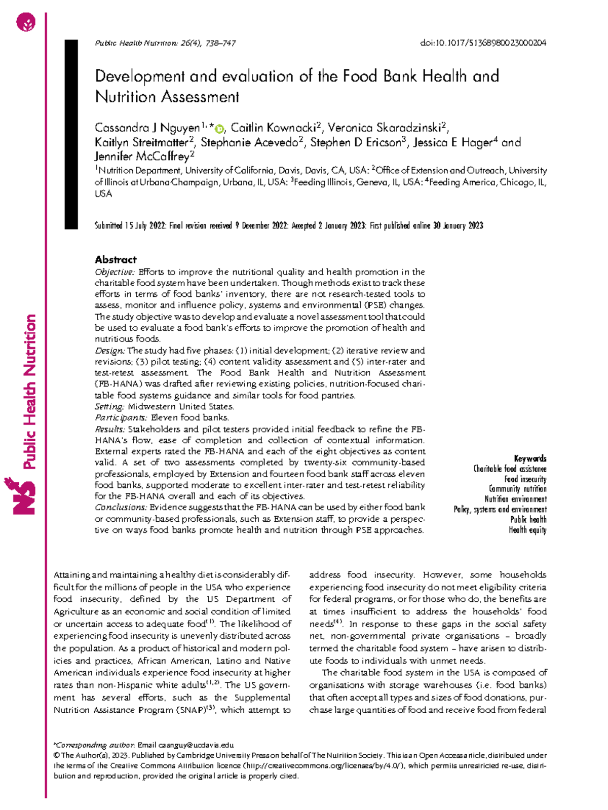 Development and Evaluation of the Food Bank Health and Nutrition ...