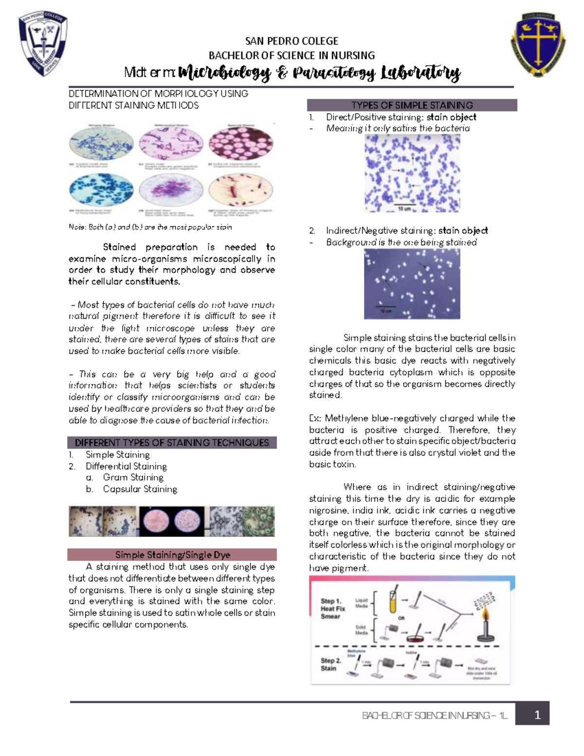 MC3-LAB: Midterm Notes on Microbiology Staining Techniques - Studocu