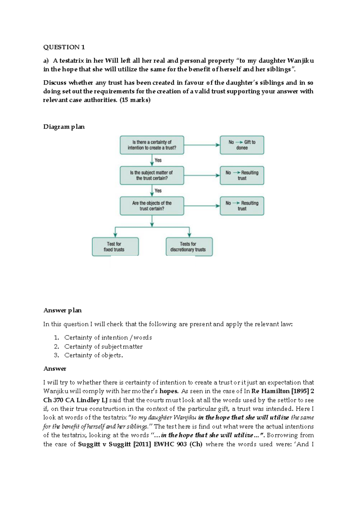 Legal Analysis of Trust Creation: Wanjiku's Inheritance Considerations ...
