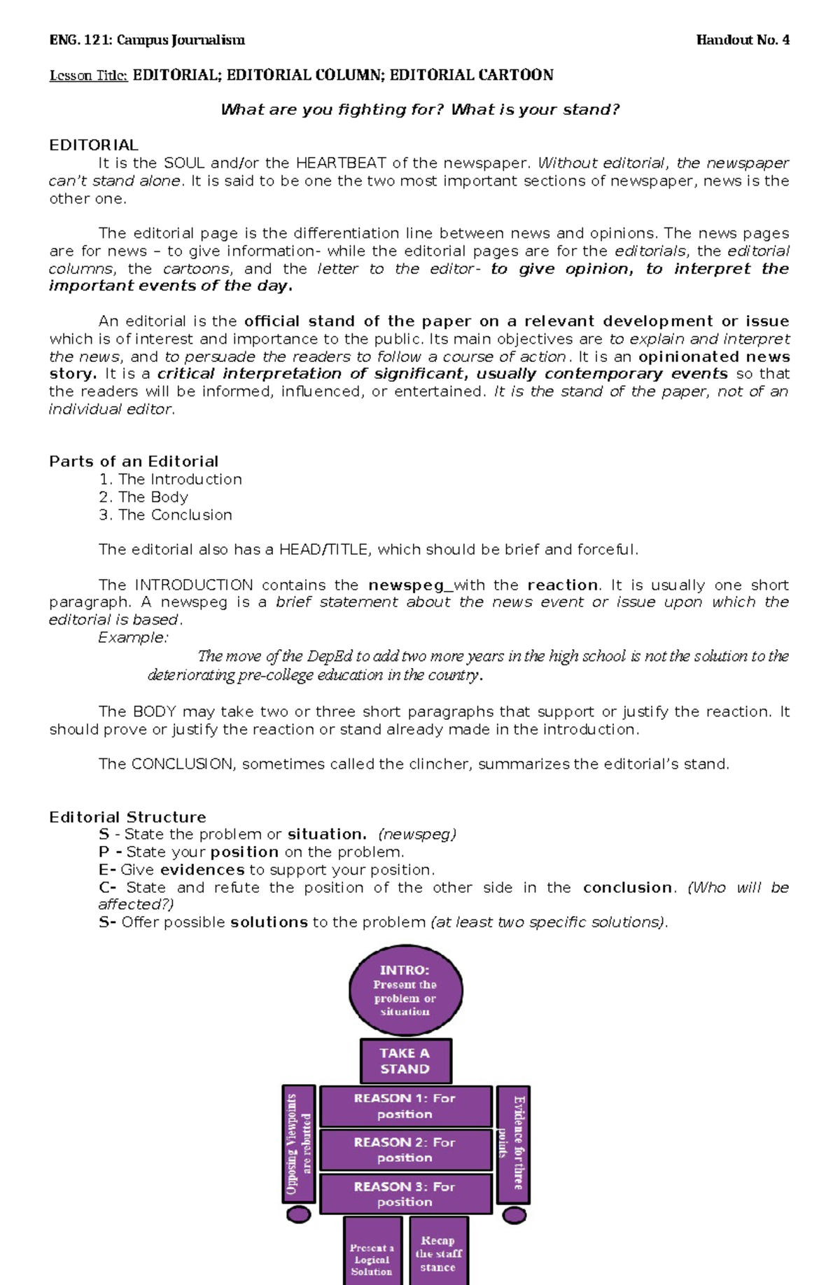 ENG. 121: Campus Journalism Handout No. 4 - Editorial Structure ...