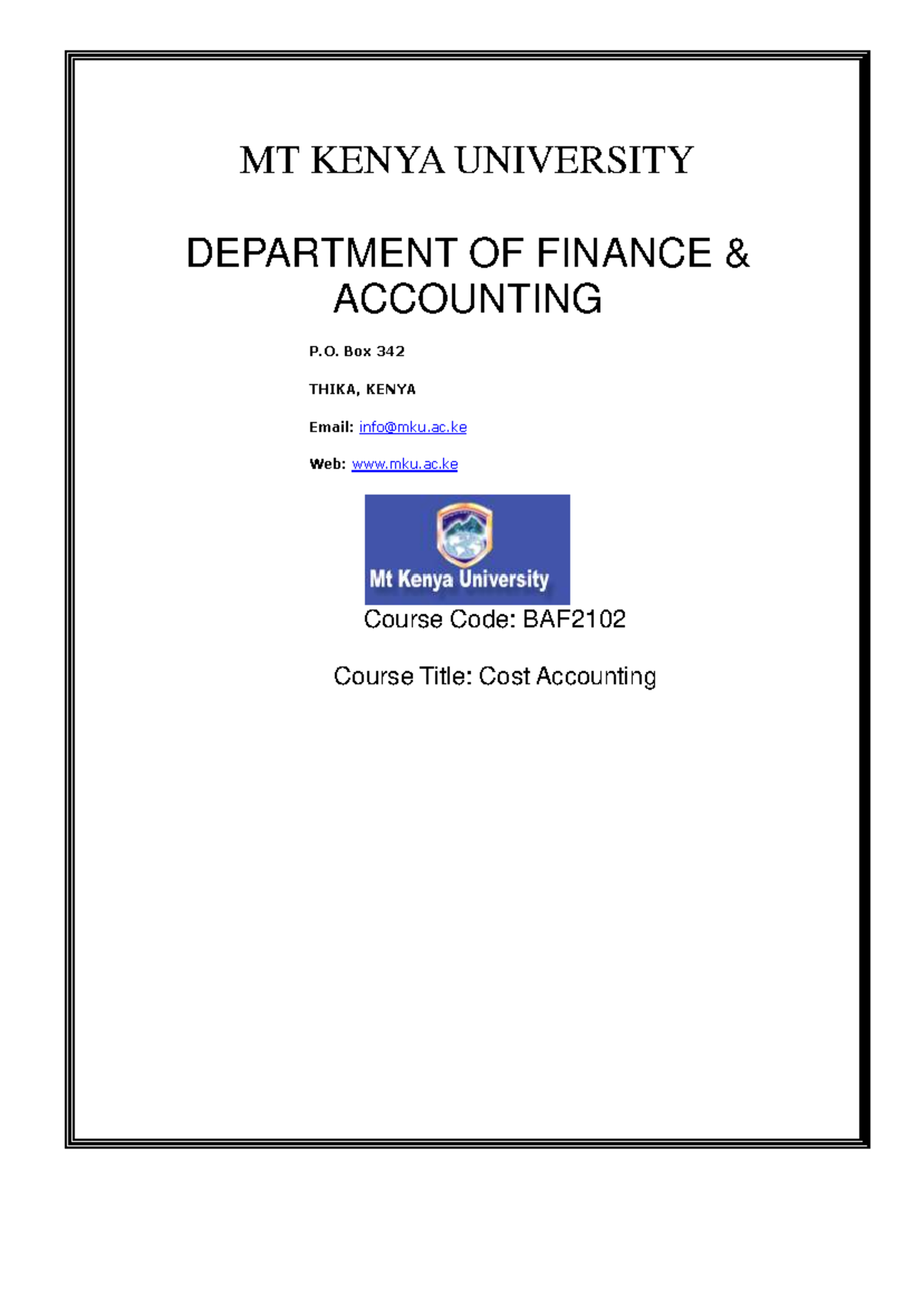 BAF2102: Comprehensive Guide to Cost Accounting Lessons and Concepts ...