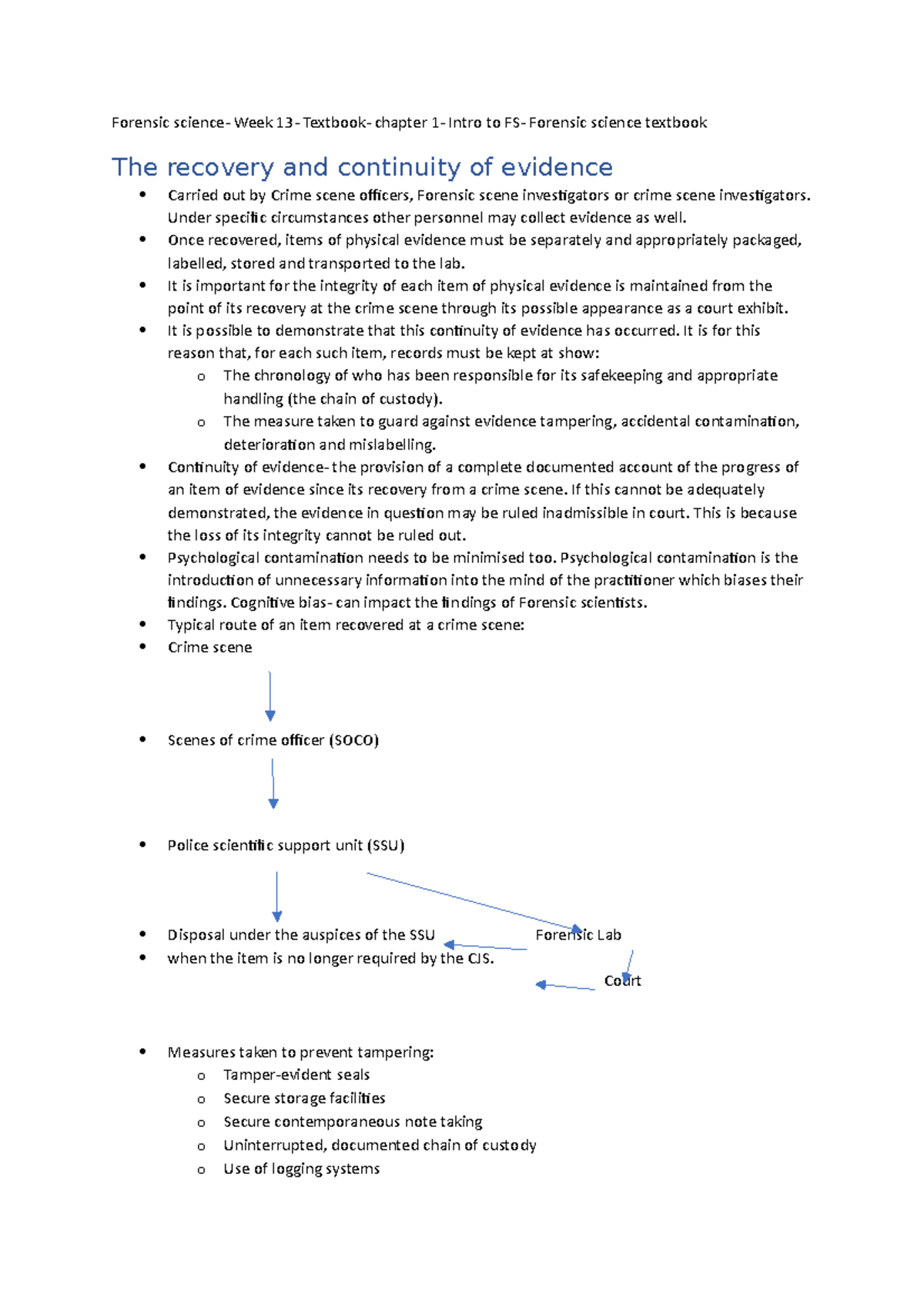 Intro to Forensic science- summary of assigned readings- introduction ...