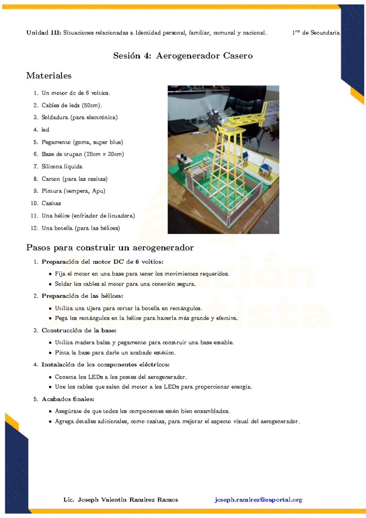 Construcción de un Aerogenerador Casero - Unidad III Secundaria - Studocu