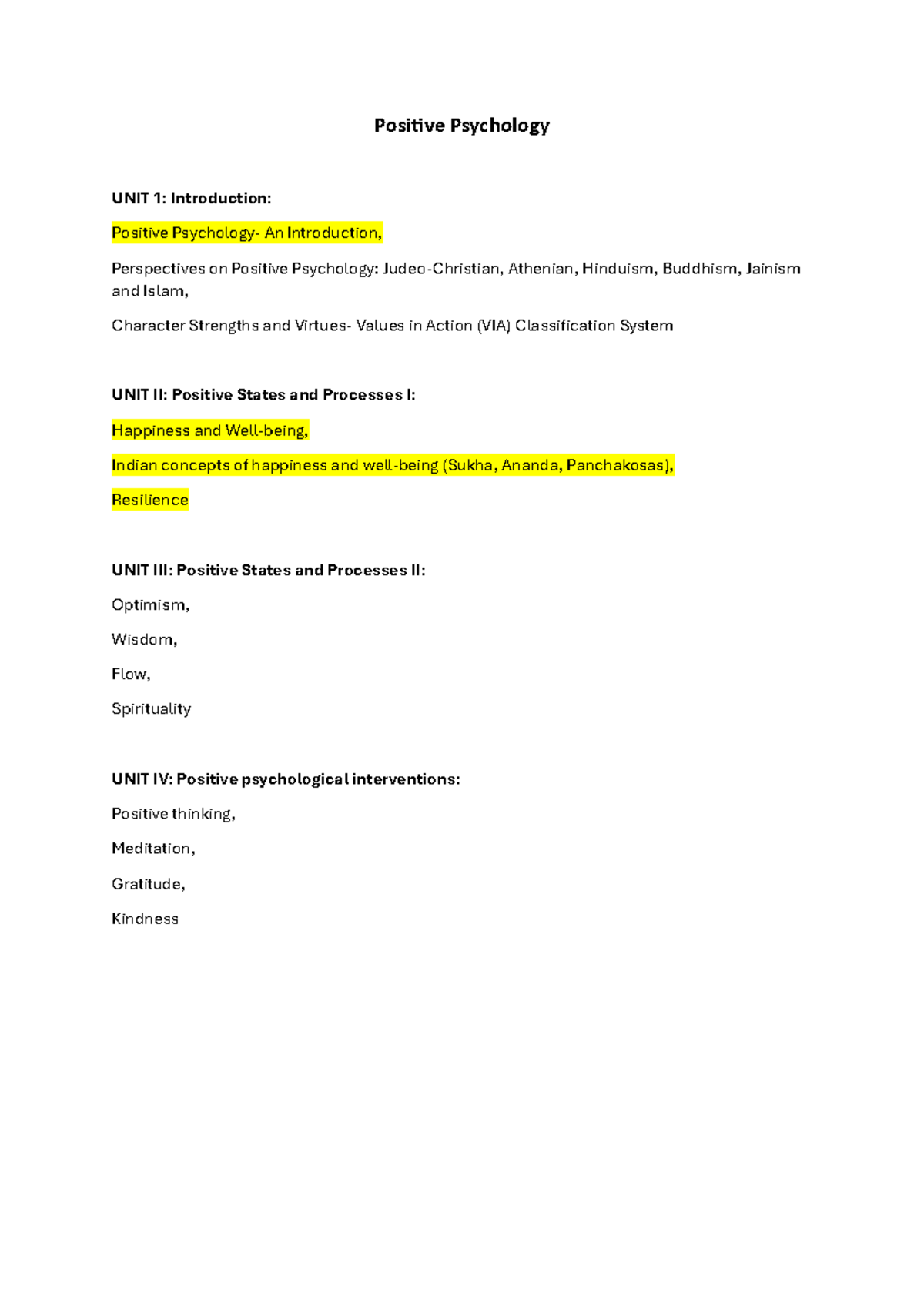 Positive Psychology Notes (PSY101): Concepts and Interventions - Studocu