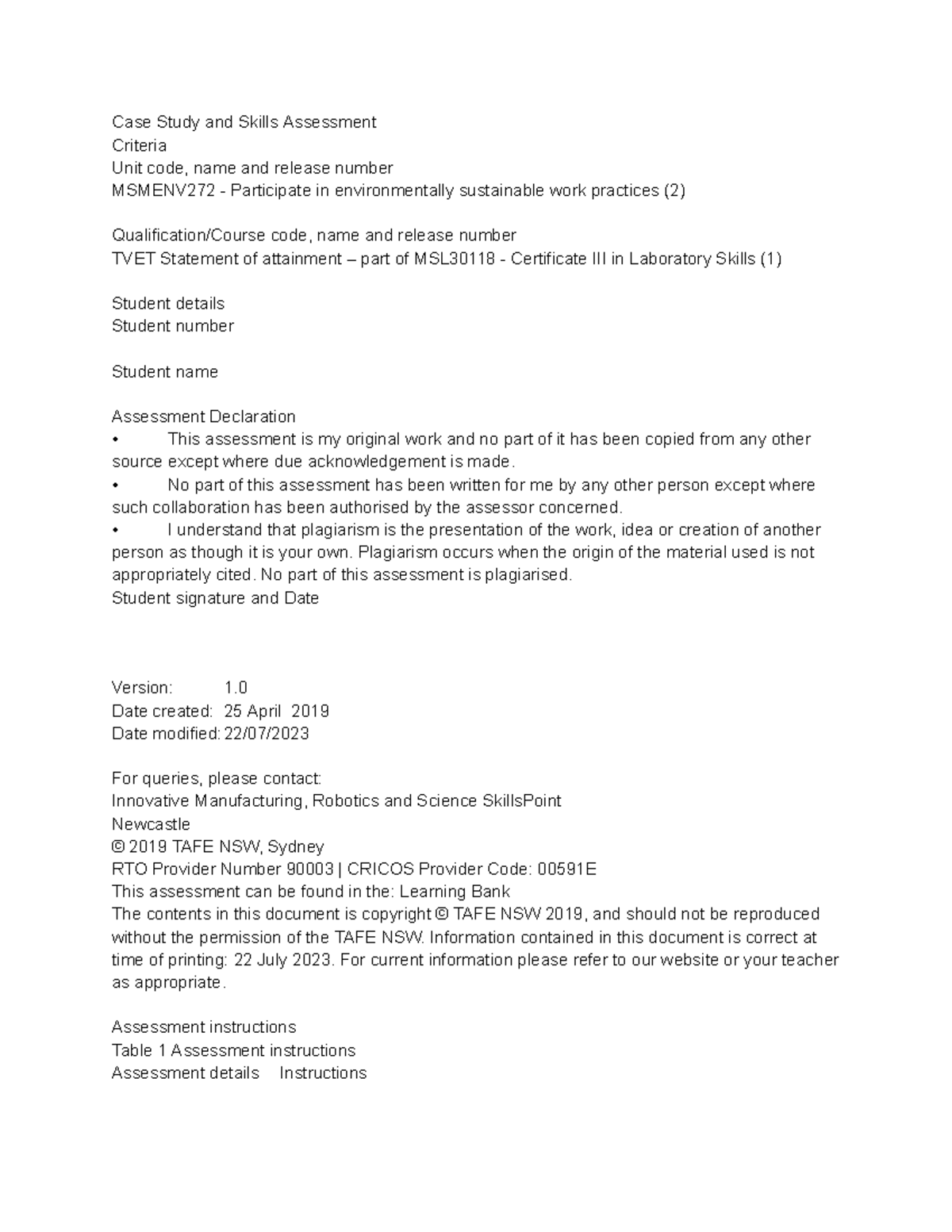 Case Study & Skills Assessment: MSMENV272 - Eco-Friendly Practices ...
