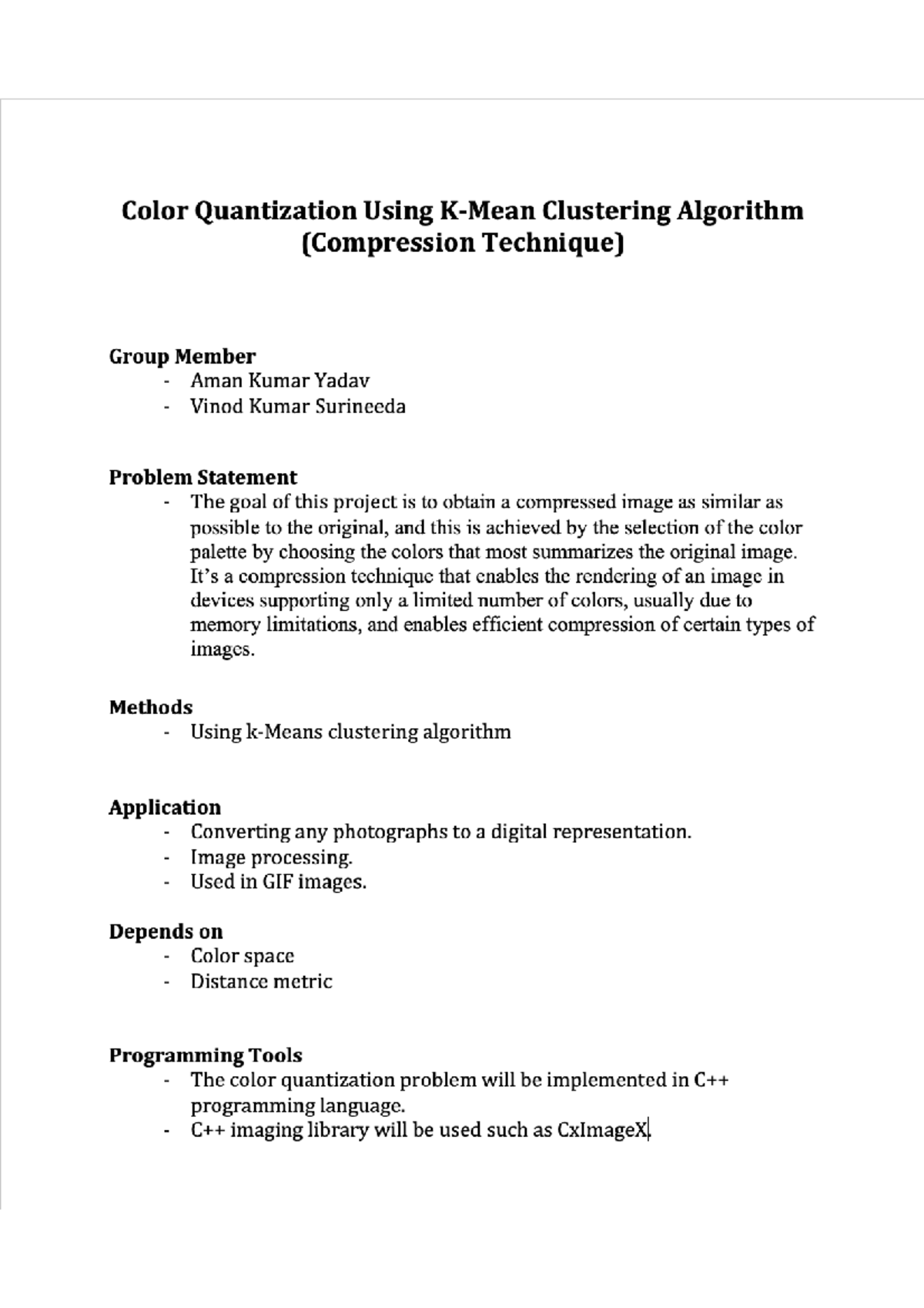 Color quantization using clustering algorithm: Project proposal - Studocu