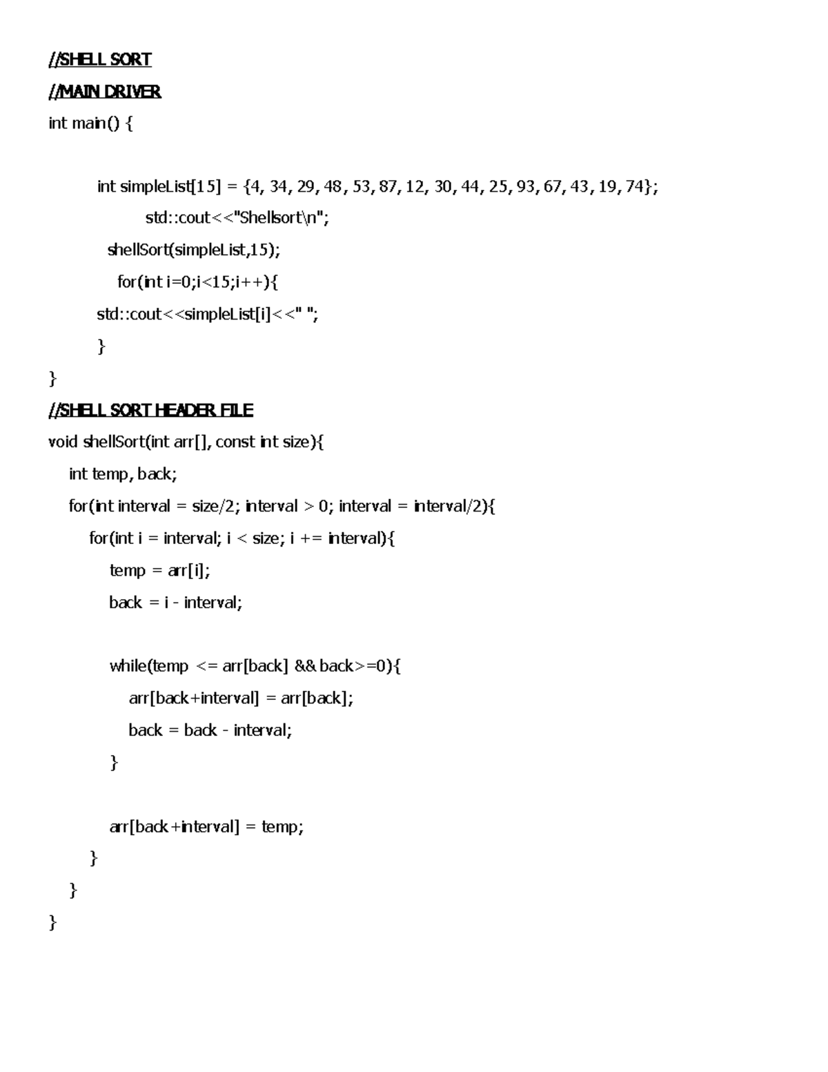 Sorting Algo PT 2 - Lecture Materials - //SHELL SORT //MAIN DRIVER int ...