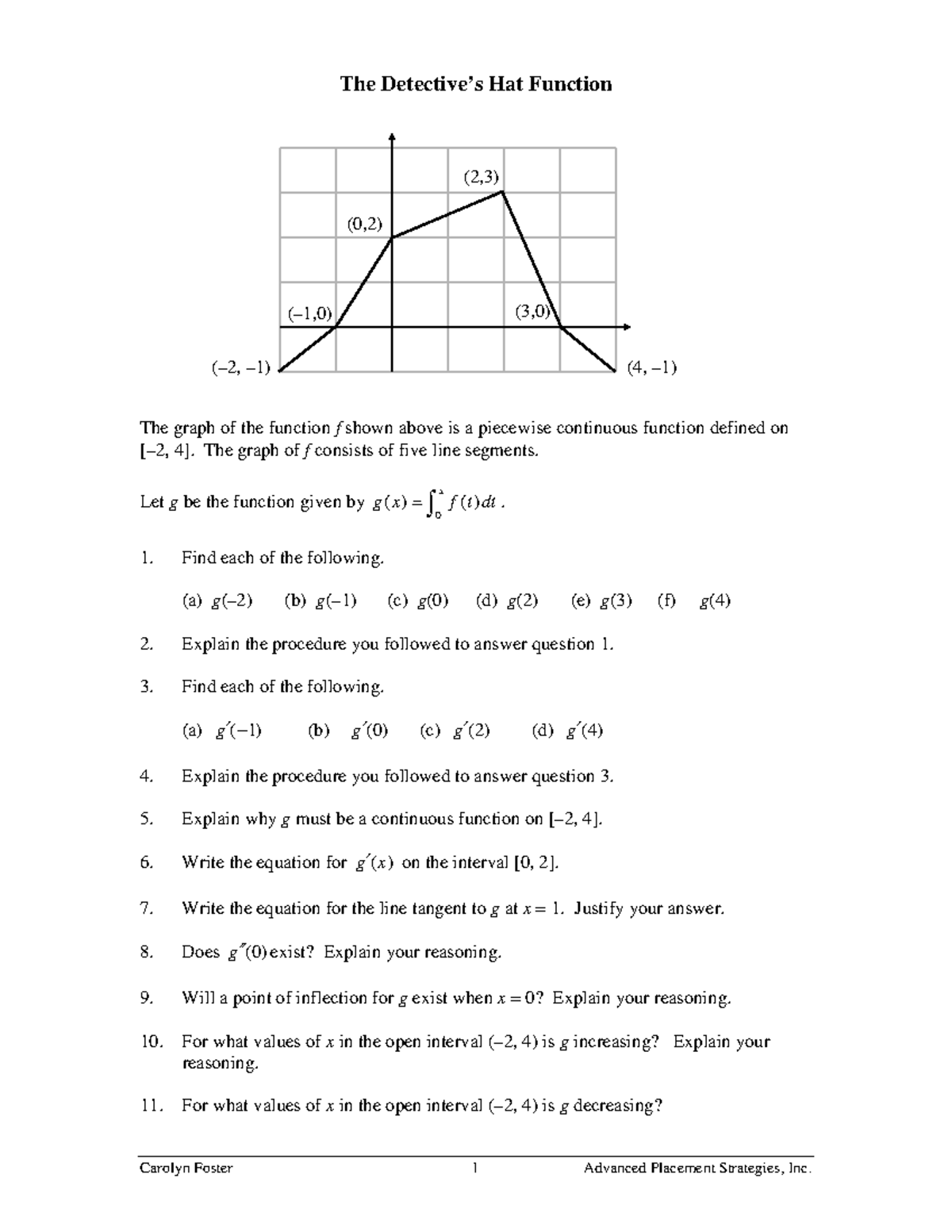 Calc ABU 7 Wkst C: Analyzing the Hat Function and g(x) - Studocu