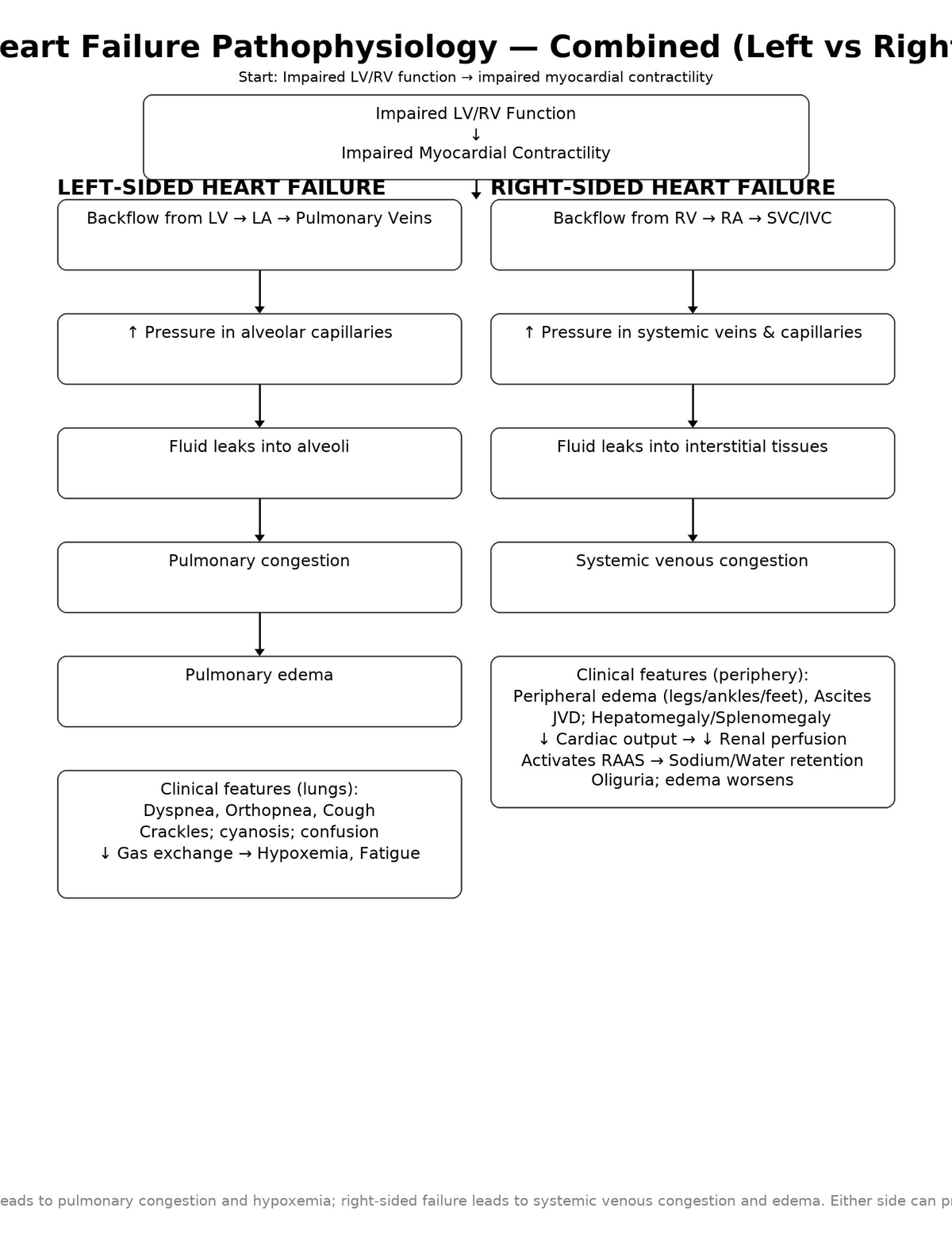 HEART FAILURE (HF) Pathophysiology: Left vs Right Function Impairment ...