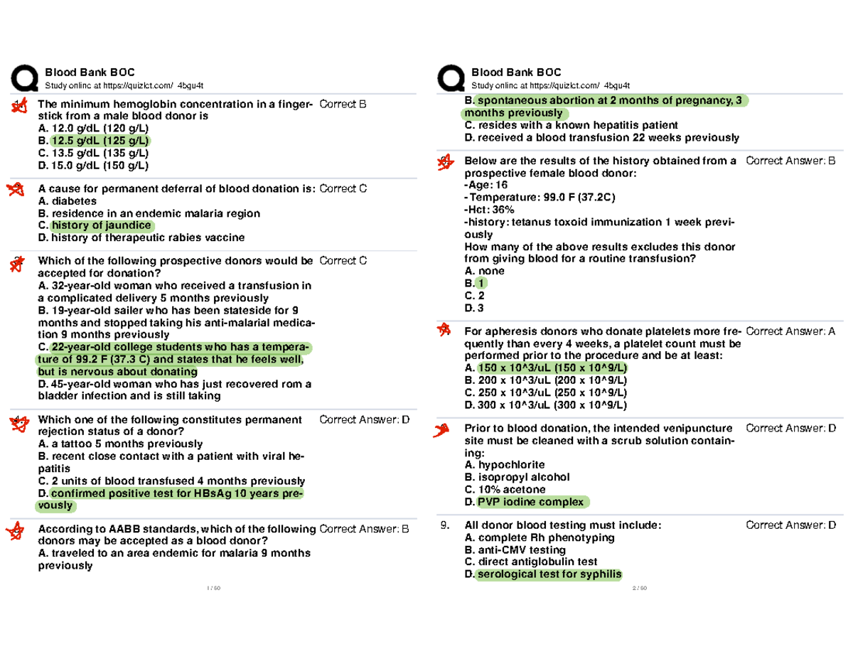 Blood Bank BOC Study Guide: Key Concepts and Practice Questions - Studocu