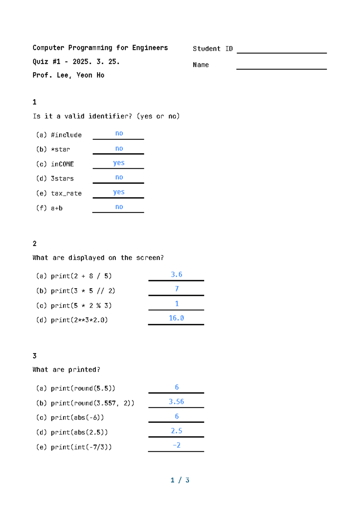 DASF003-42 Computer Programming Quiz 2025 - Student ID Questions - Studocu