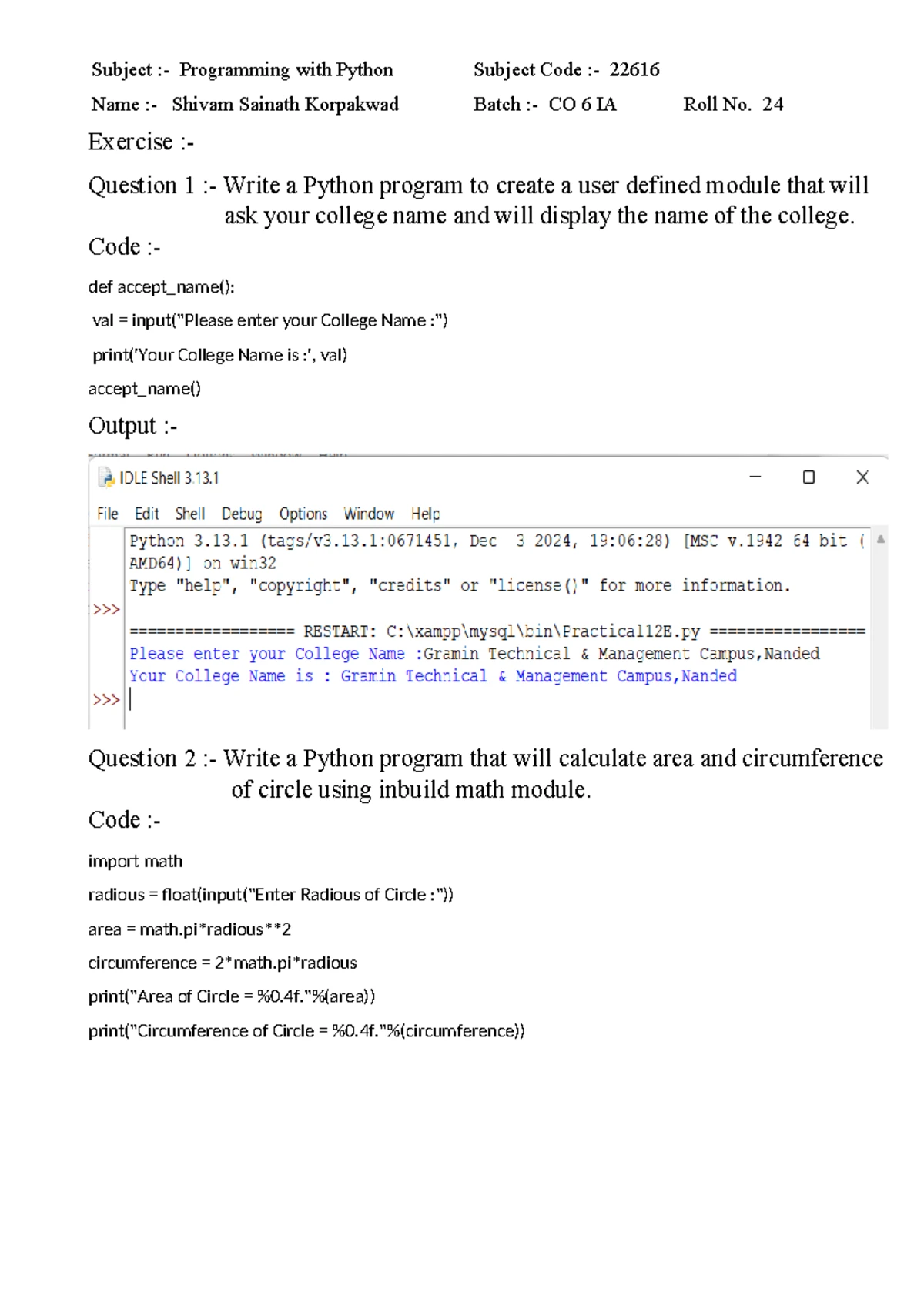 Practical No. 10: Python Case Letter Count Exercise (Code 22616) - Studocu