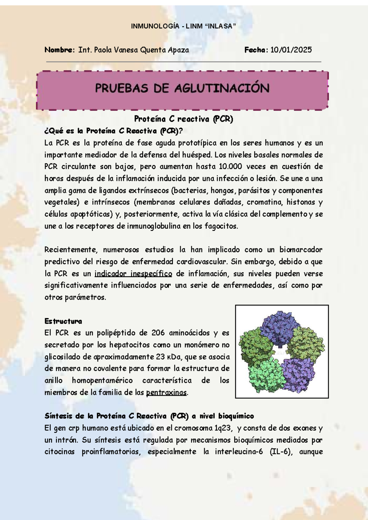 Proteína C Reactiva y Anticuerpos Antinucleares en INMUNOLOGÍA LINM ...