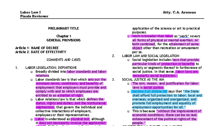Labor Law I Finals Reviewer: Key Concepts and Provisions by Atty. C.A ...