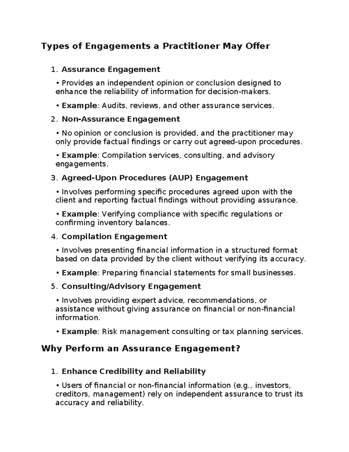 ACC-167-D1 - Overview of Assurance Engagement Types and Elements - Studocu