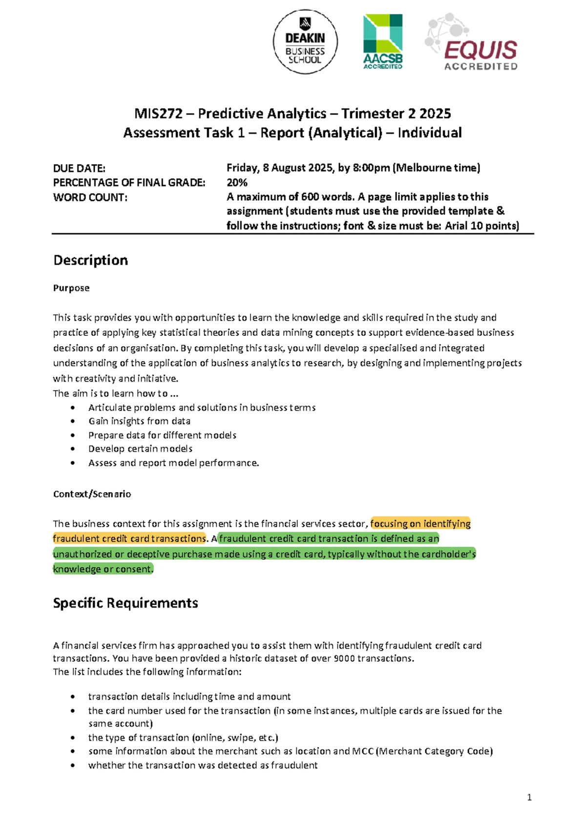 MIS272 Predictive Analytics T2 2025 Assignment 1 Evaluation Rubric ...