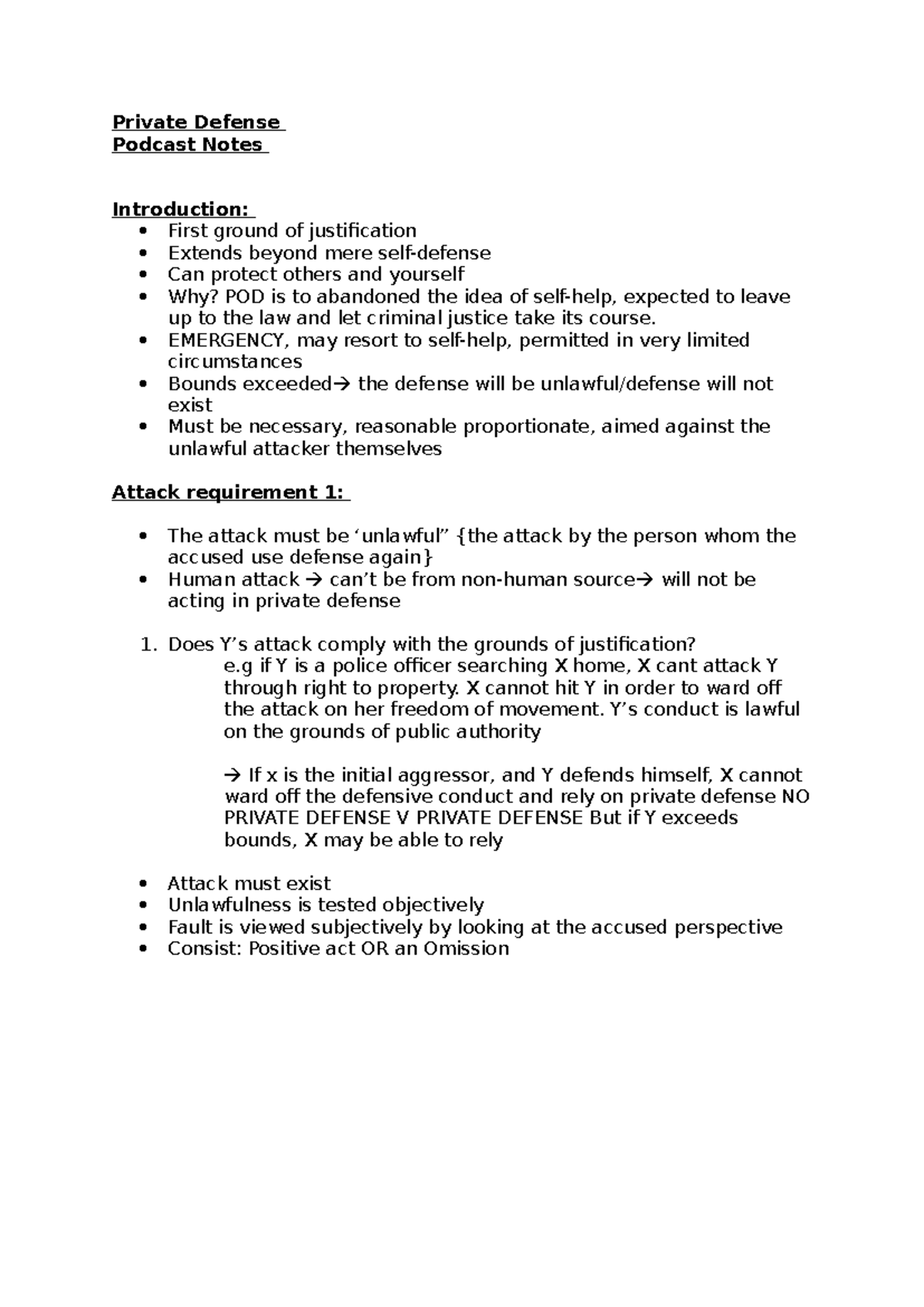 Private Defense Podcast Notes: Key Concepts & Case Analysis - Studocu